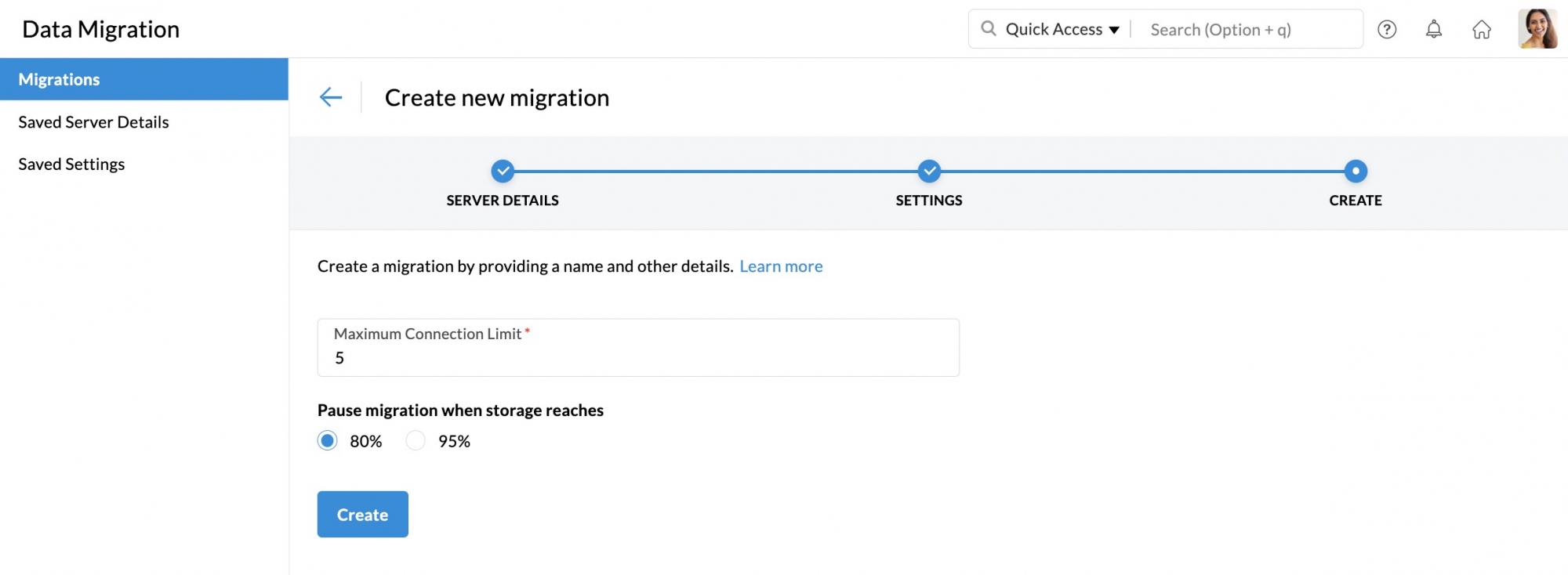 create IMAP migration