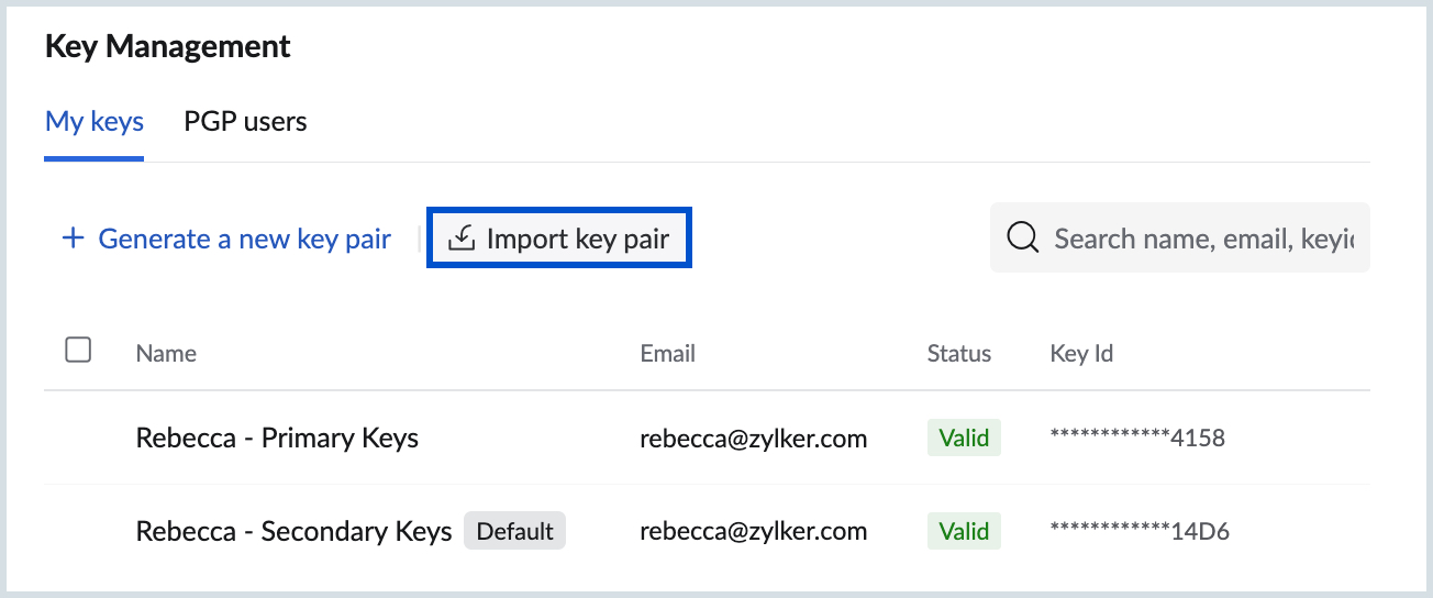 Import key pairs Import key pairs