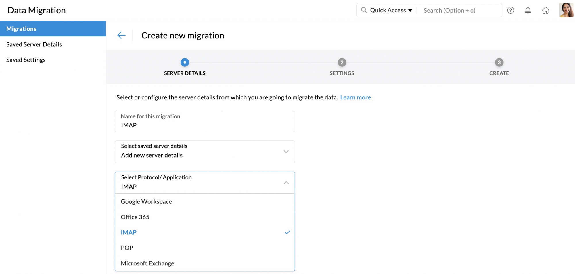 new IMAP migration