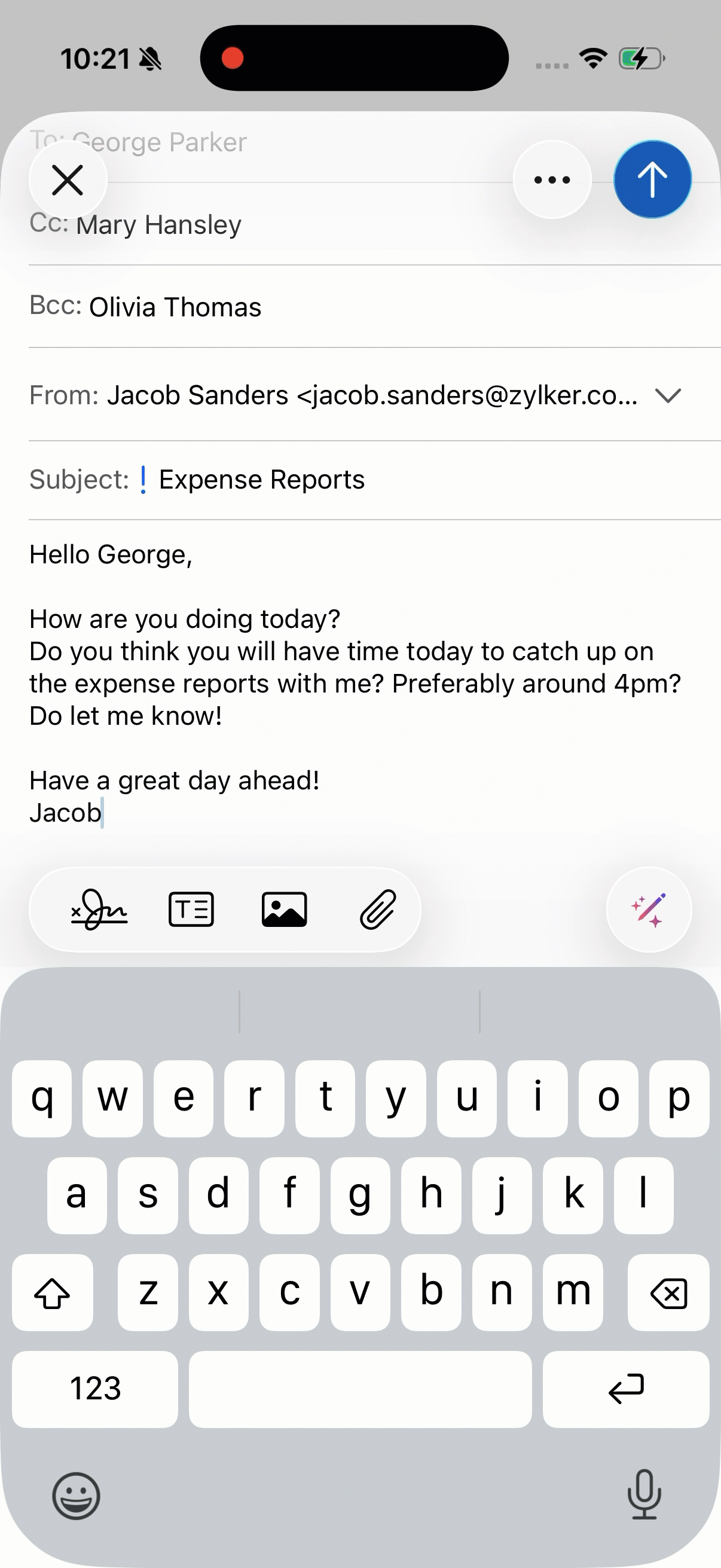 Insert signature in Zoho Mail iOS app