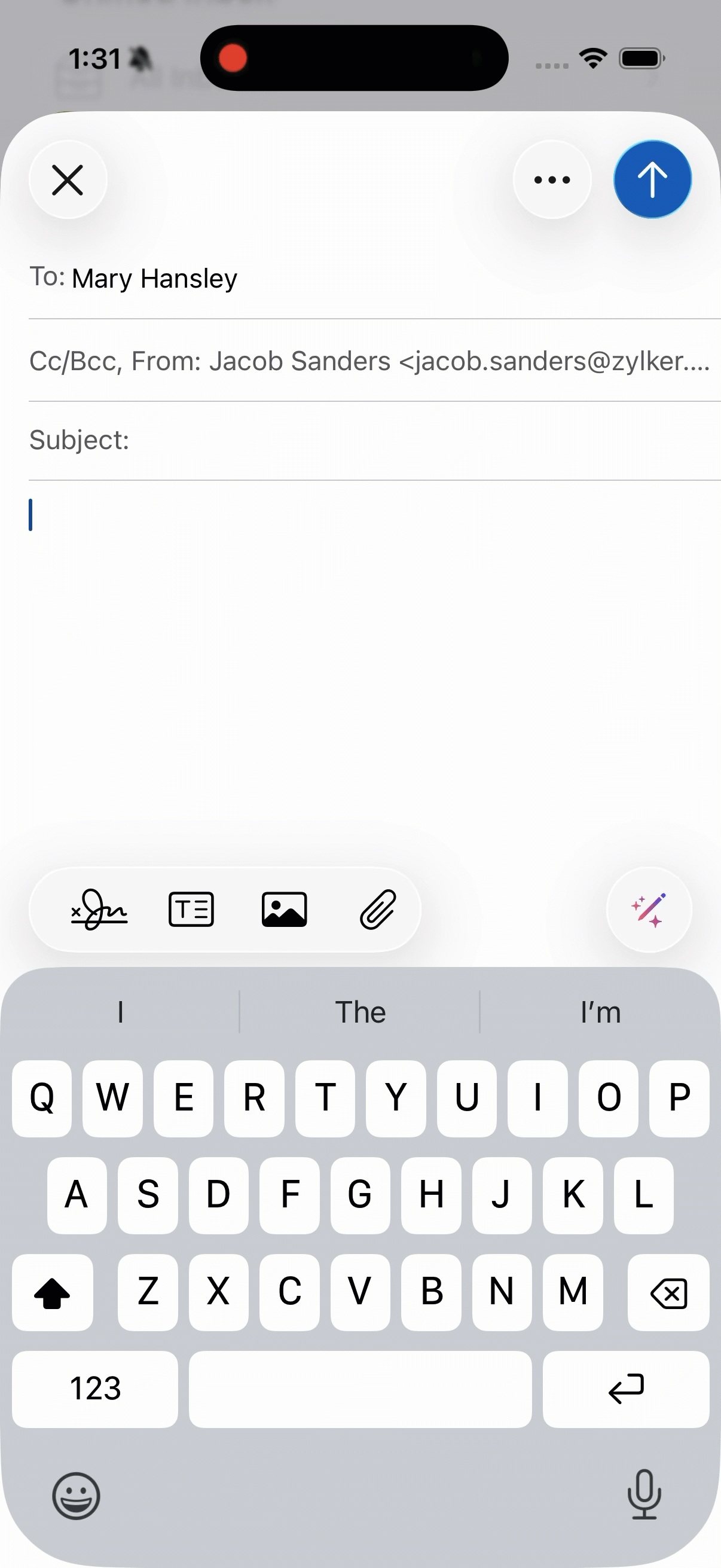 Insert template Insert template in Zoho Mail iOS app