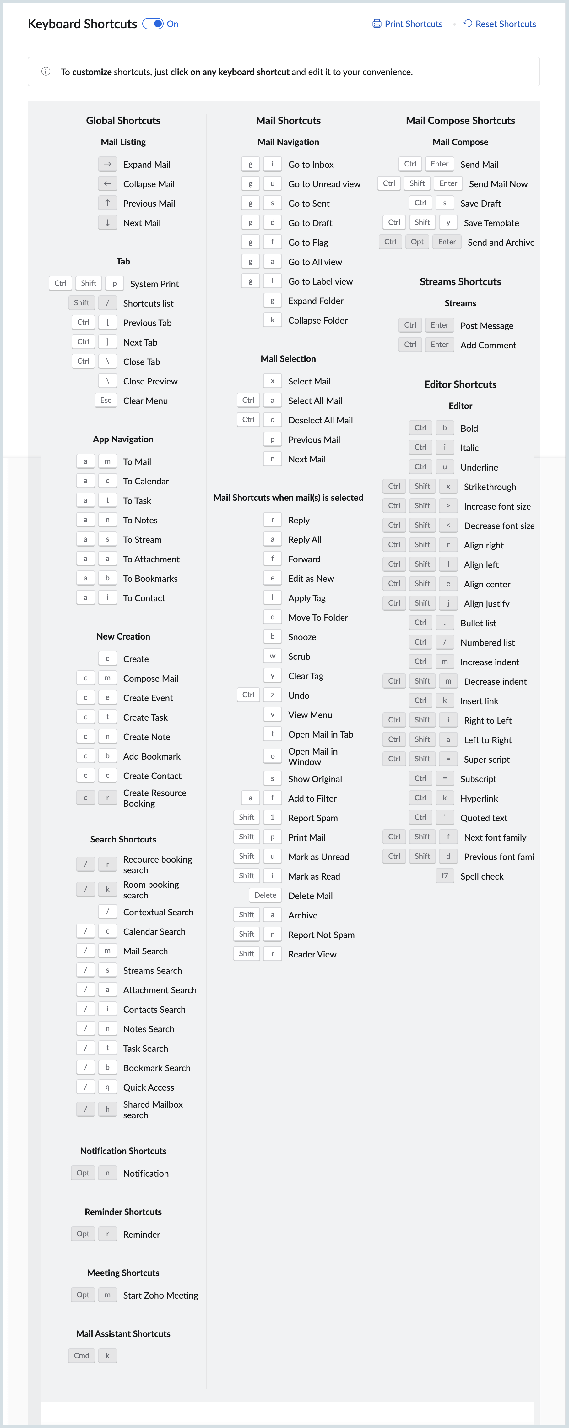 Keyboard shortcuts