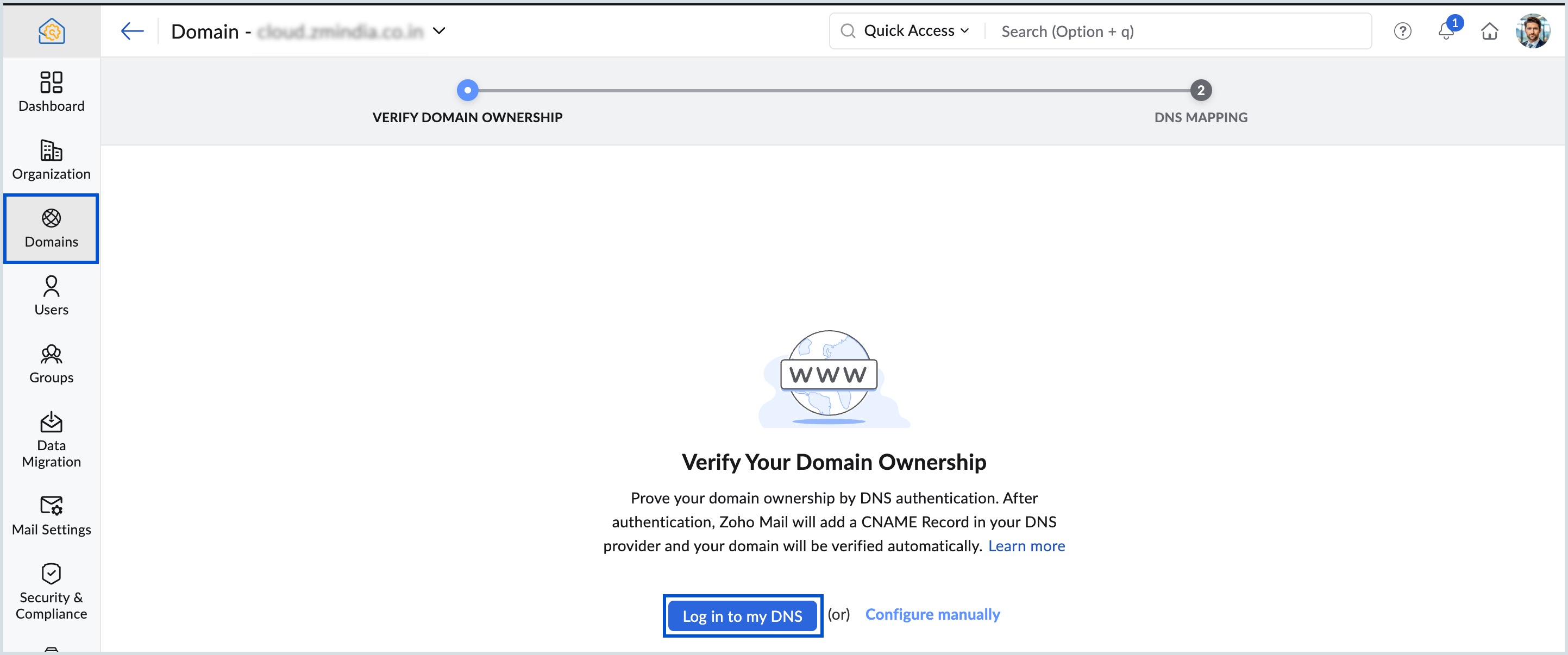 Log in to DNS