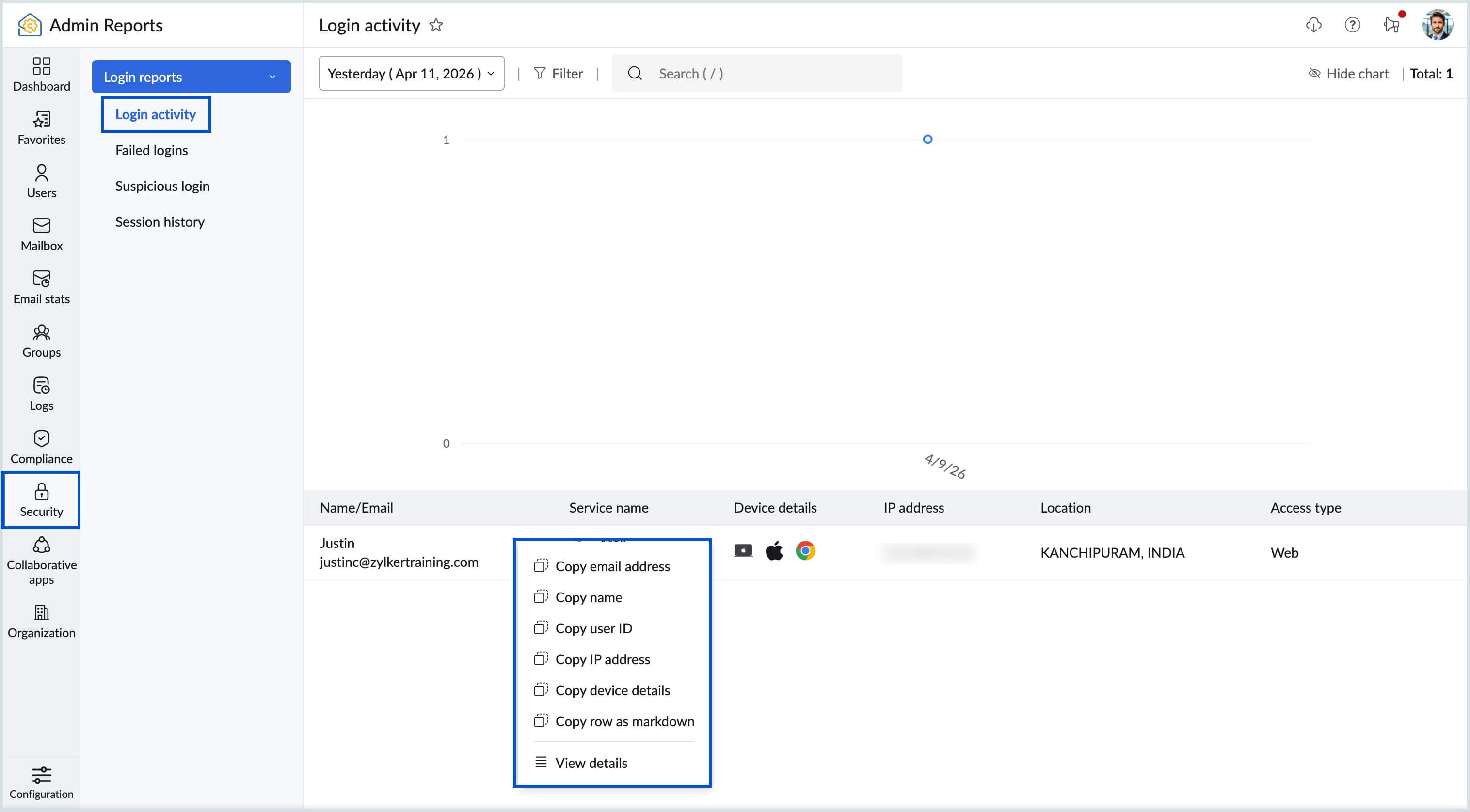 Login reports more option