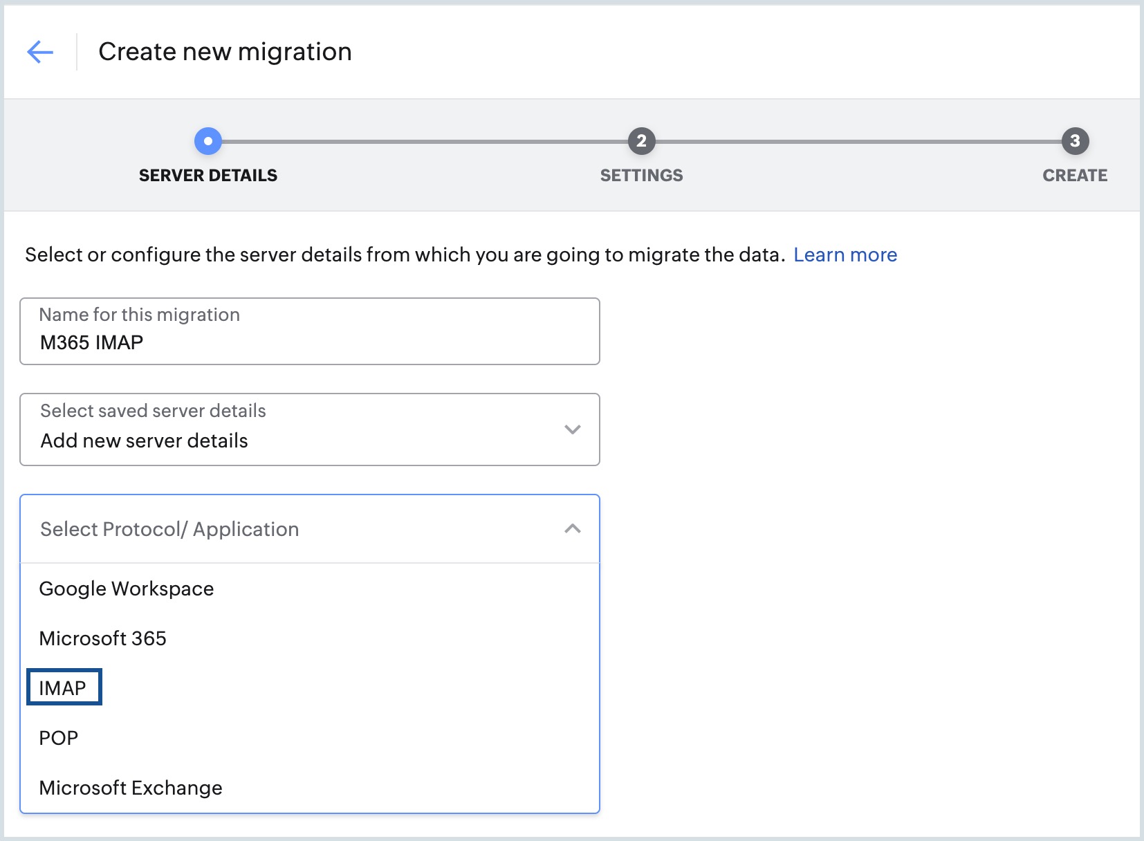 Migration Type choose migration type