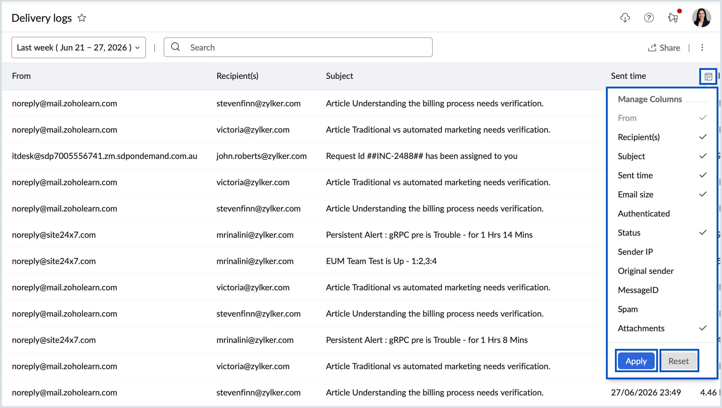 Manage columns