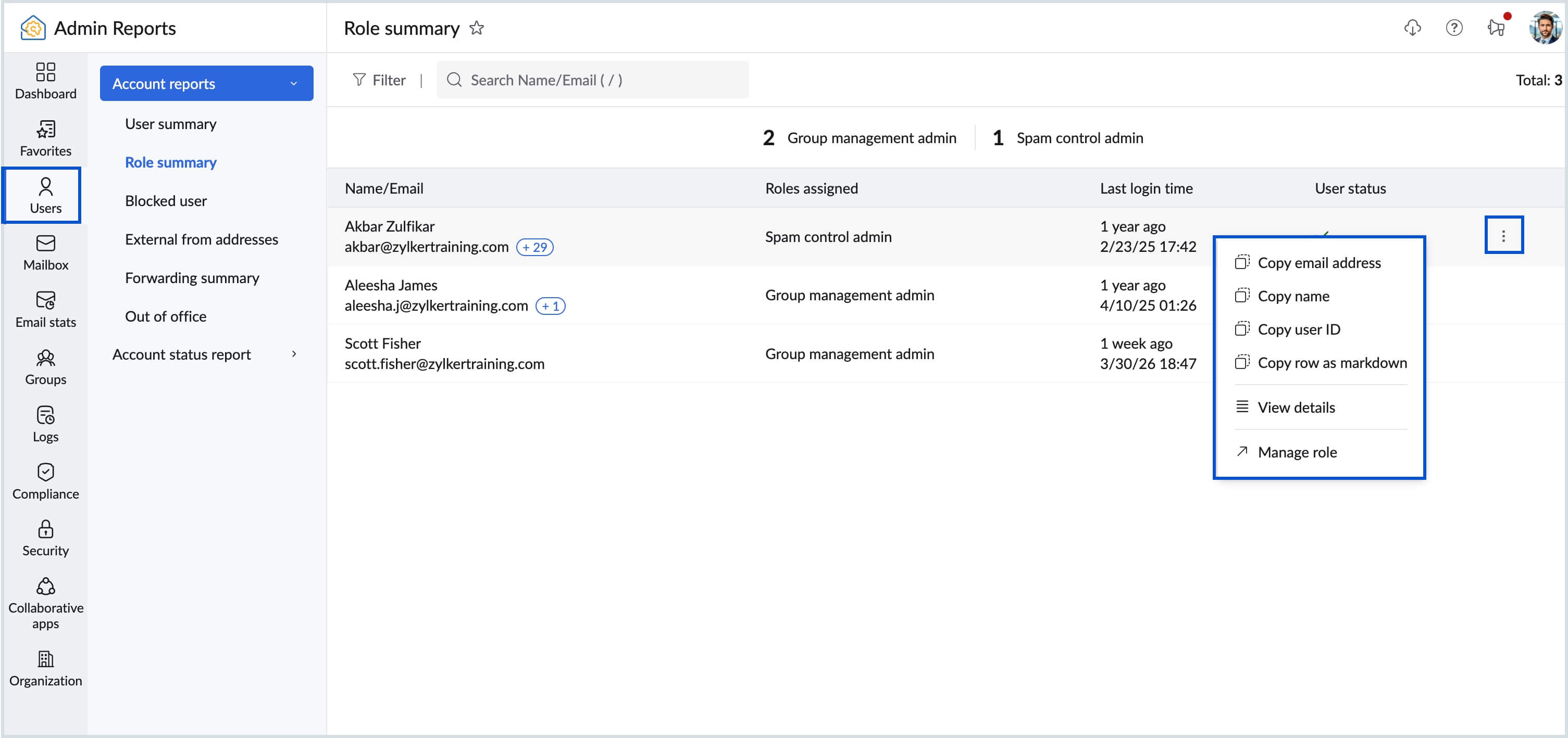 More options in Reports