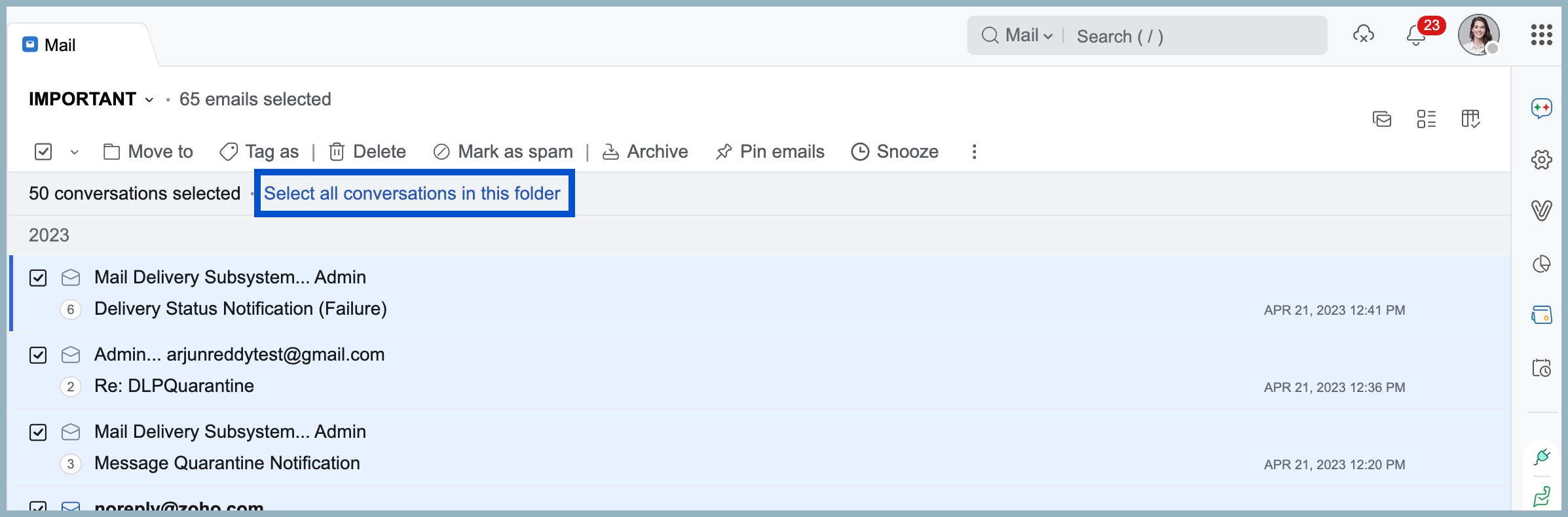 Select and move emails Select and move emails