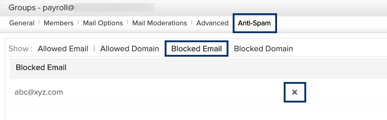 メールグループのメールアドレスに基づいて送信者をブロックする
