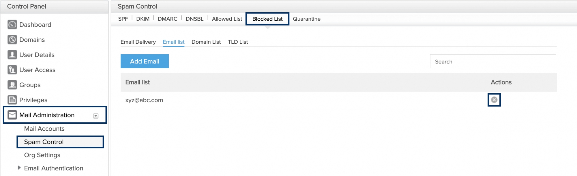 メールアドレスに基づいて組織のメール送信者をブロックする