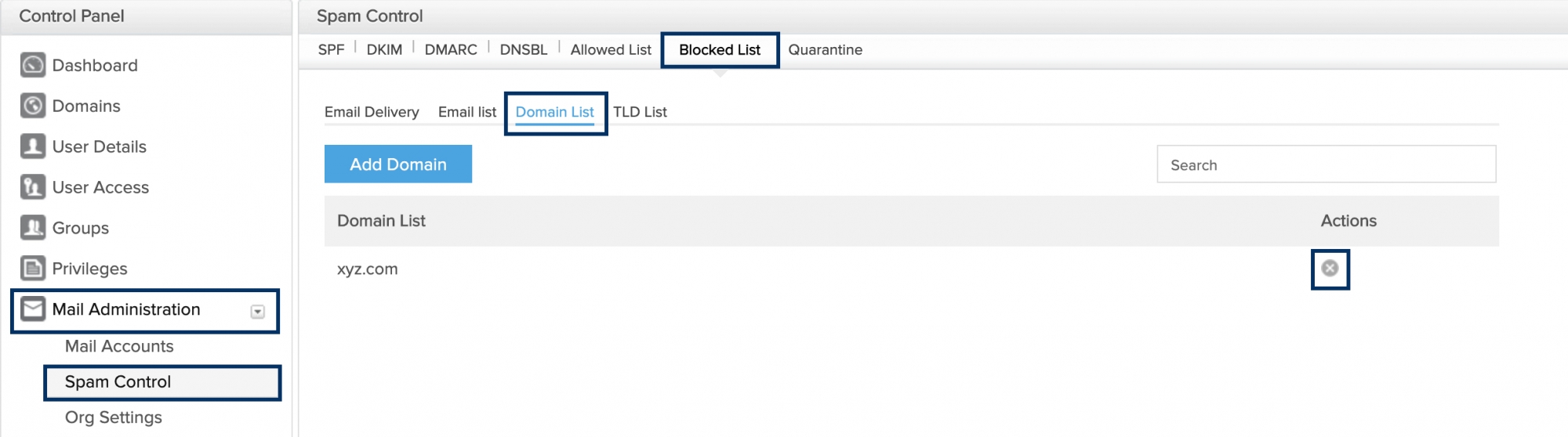 組織のドメインからメールをブロックする