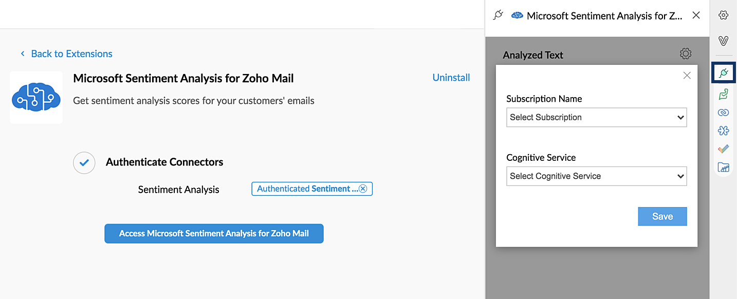 Microsoft sentiment analysis for Zoho Mail