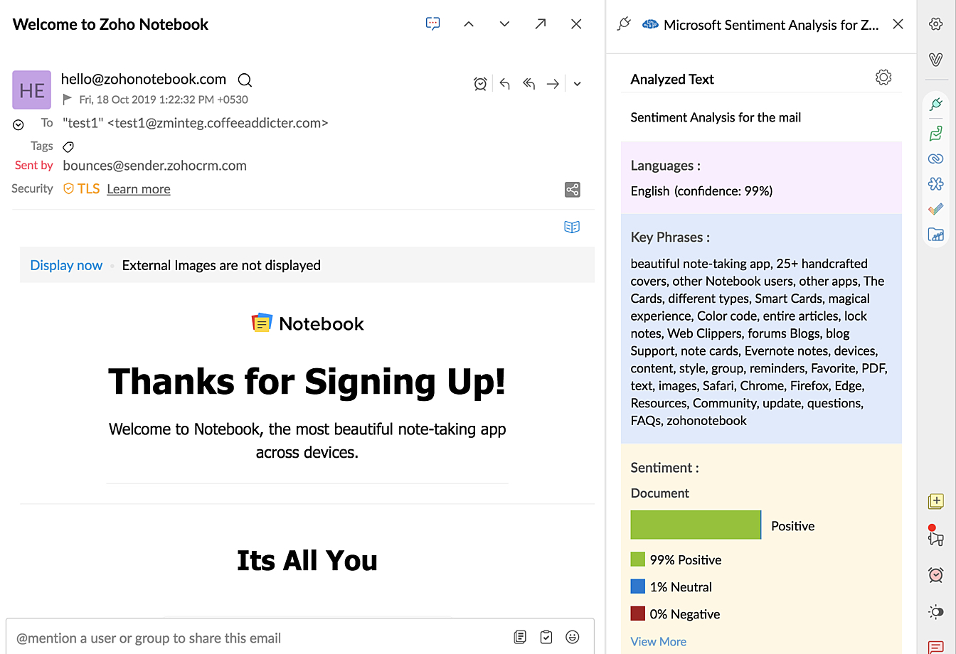 Microsoft sentiment analysis for Zoho Mail