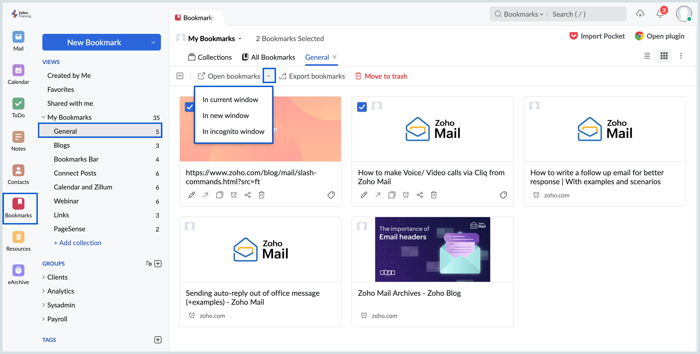 Open Bookmarks