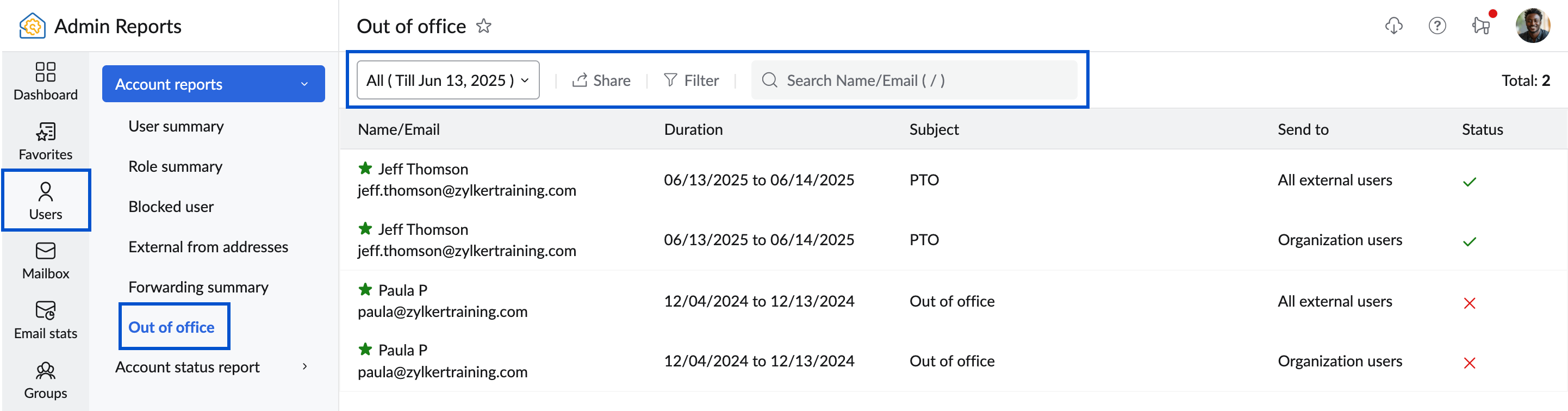 Out of office report