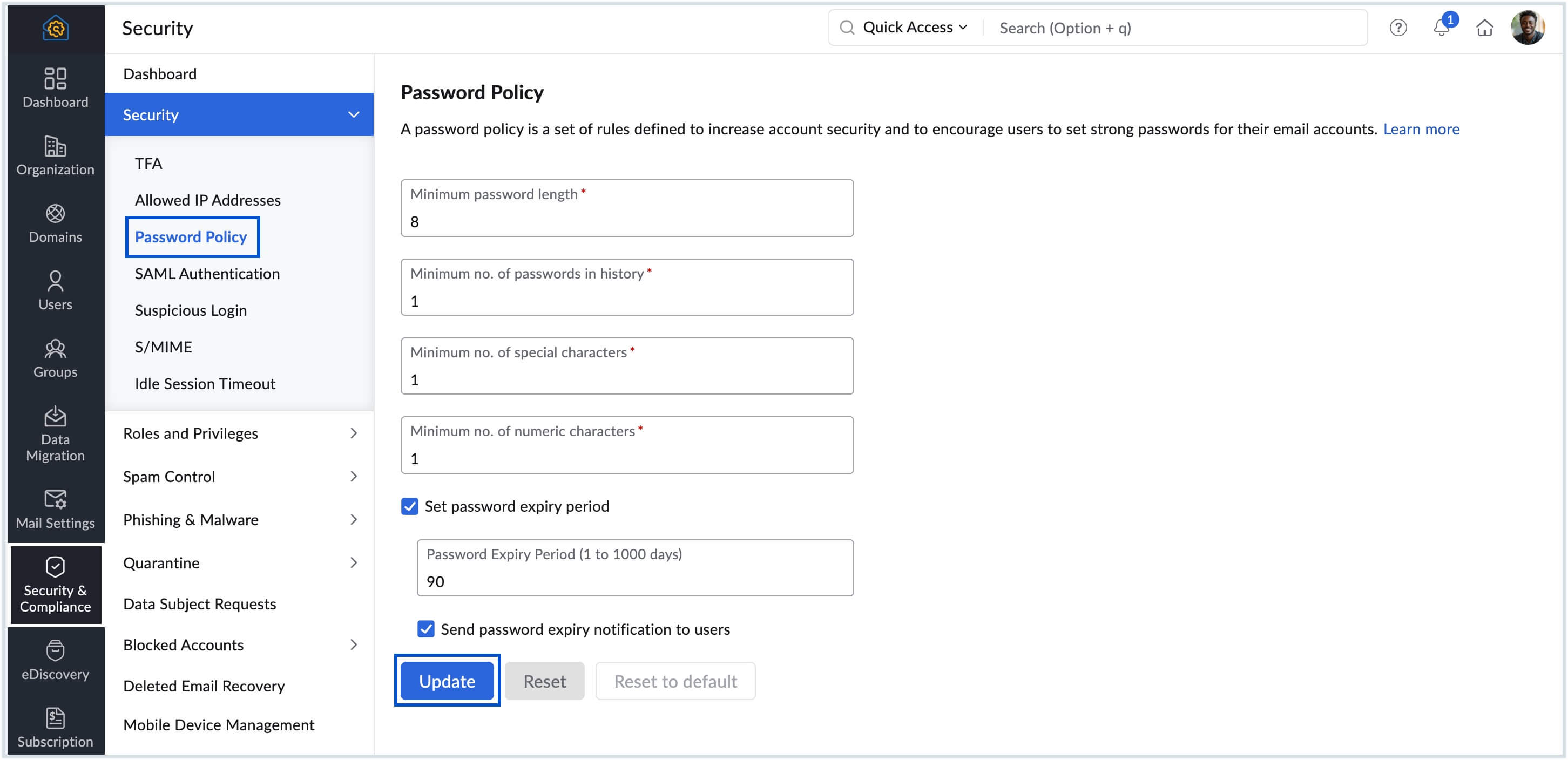 Configure password policy