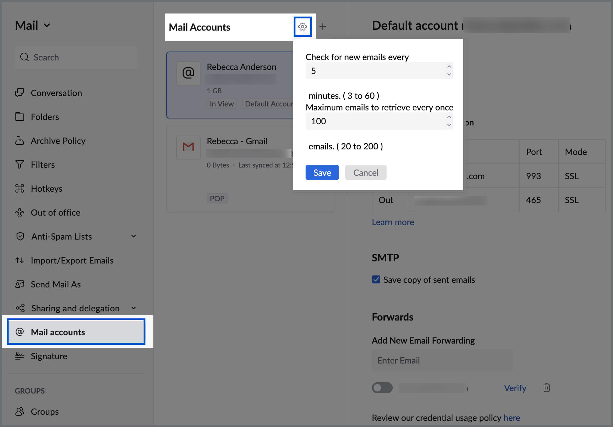 POP settings POP settings