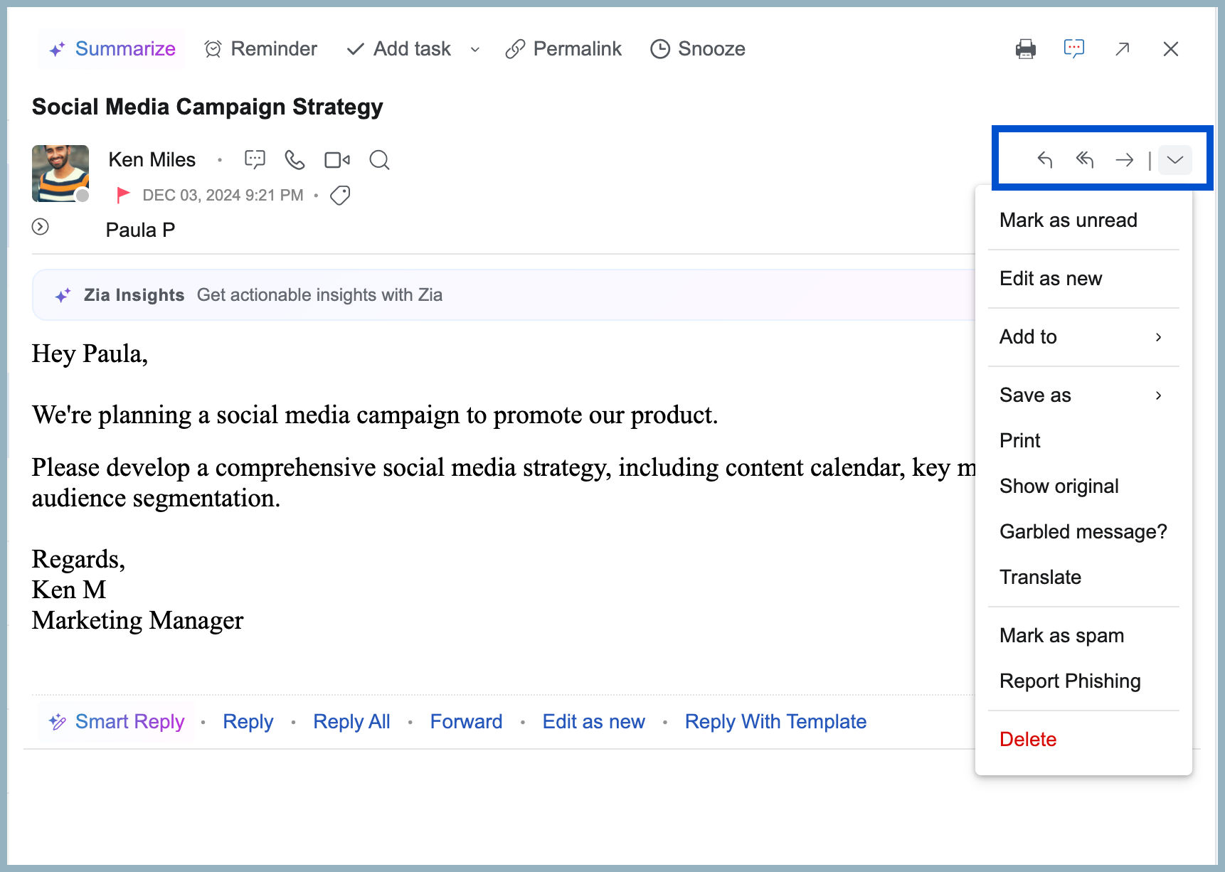 Actions in preview pane Actions in preview pane