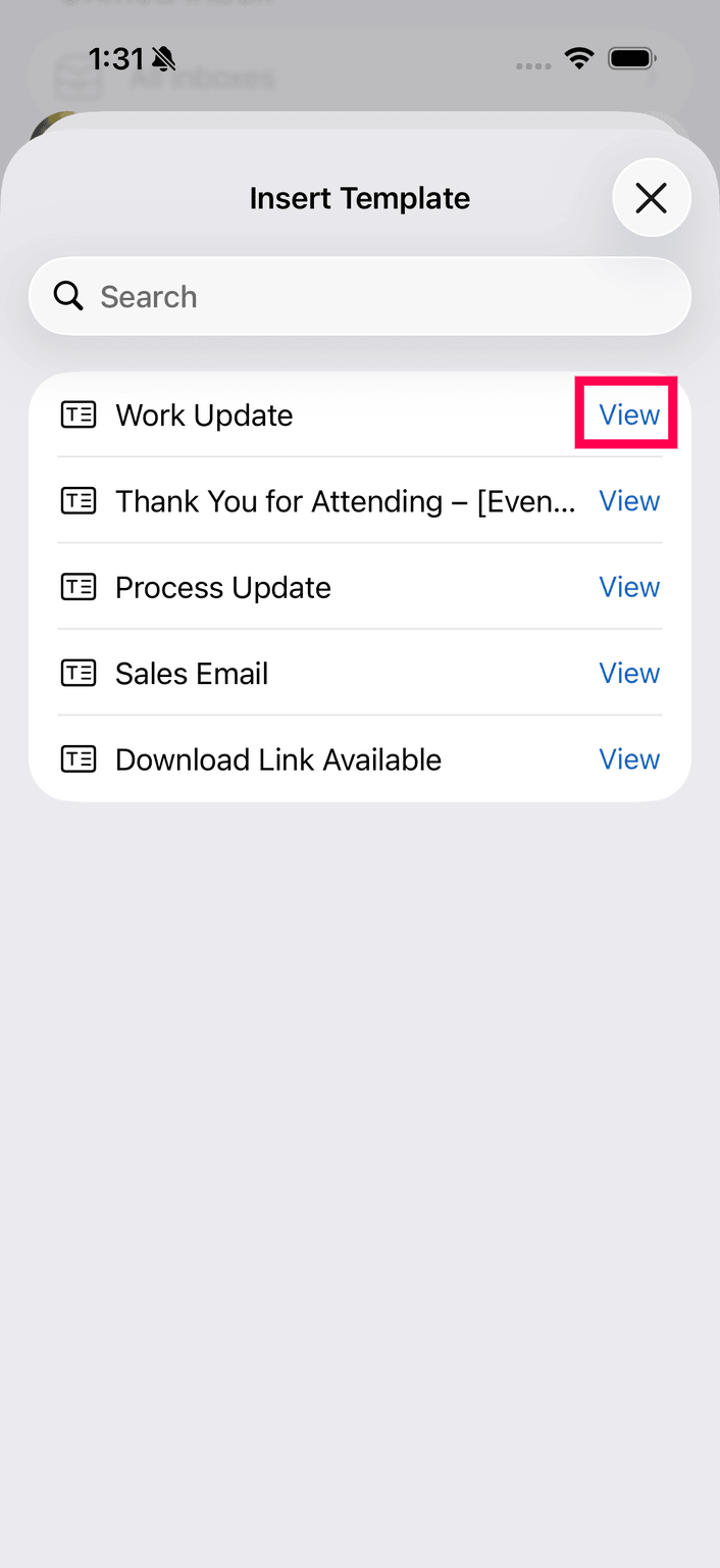 Preview template Preview template in Zoho Mail iOS app