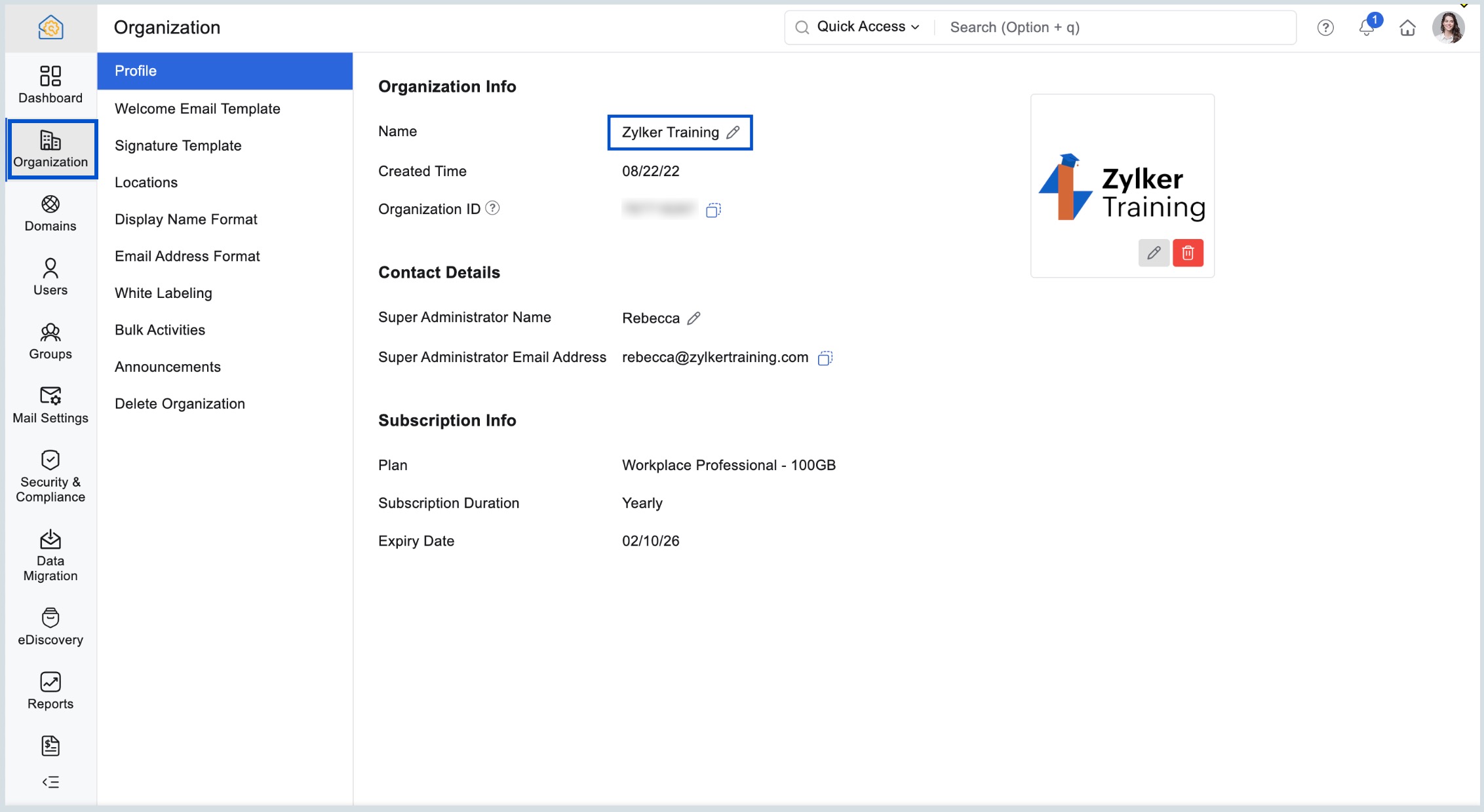 edit organization profile
