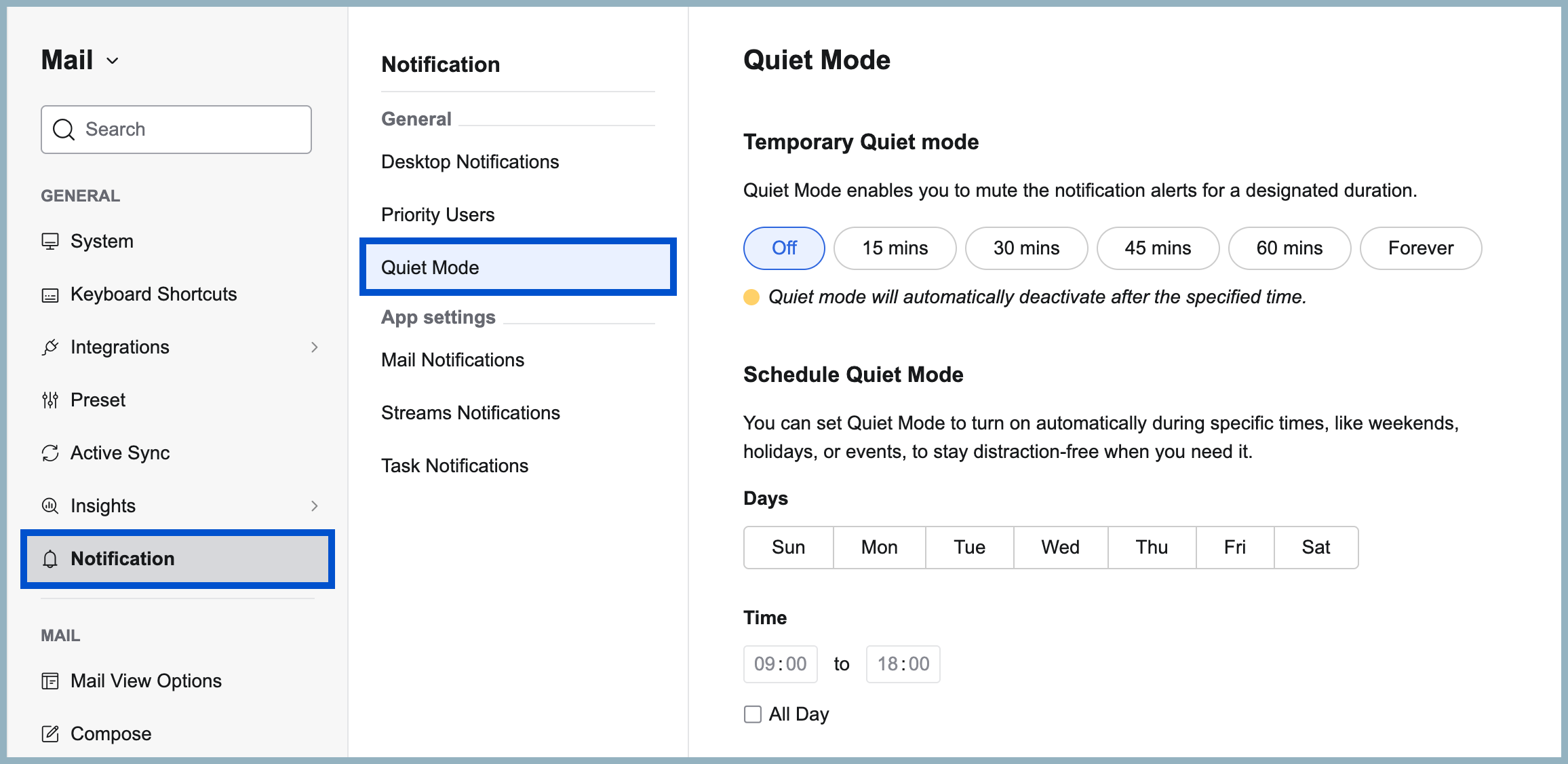 Quiet mode Quiet mode
