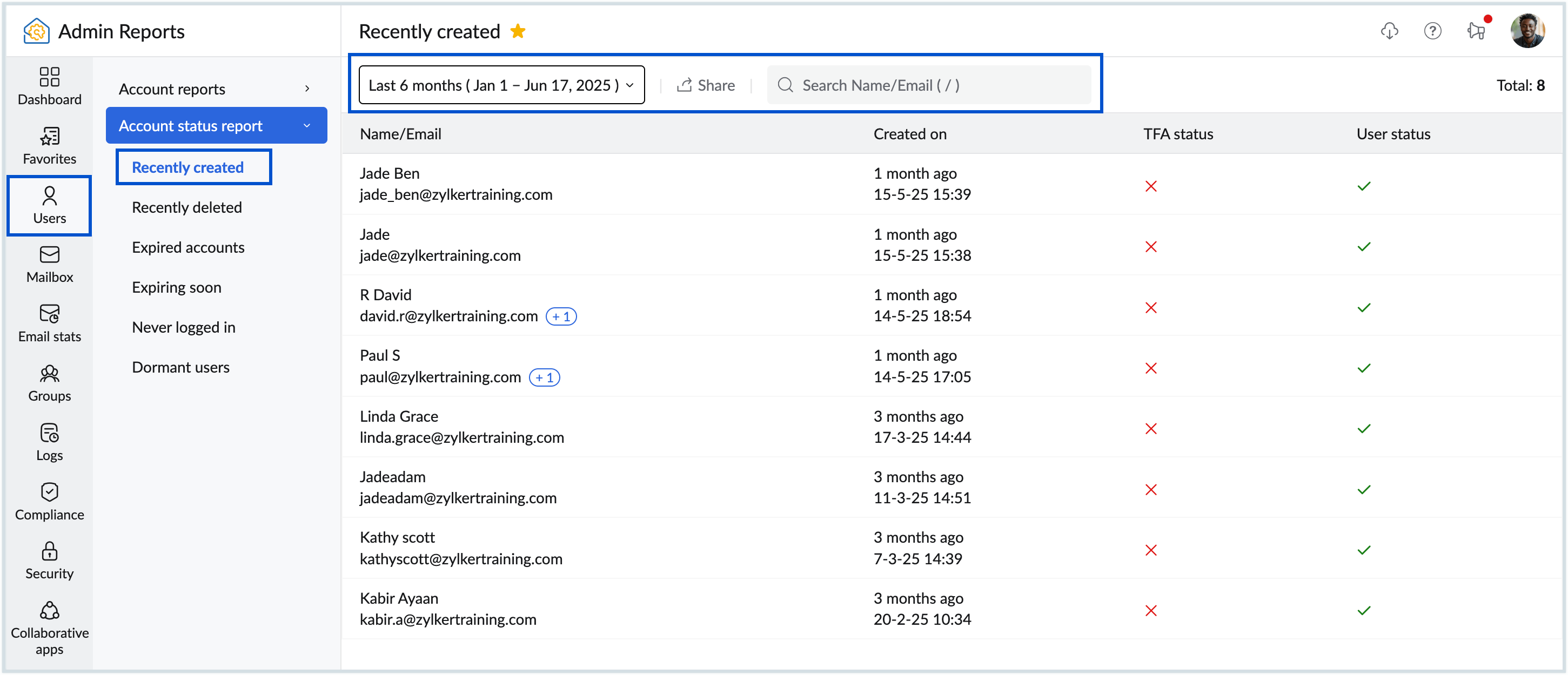 Recently created report