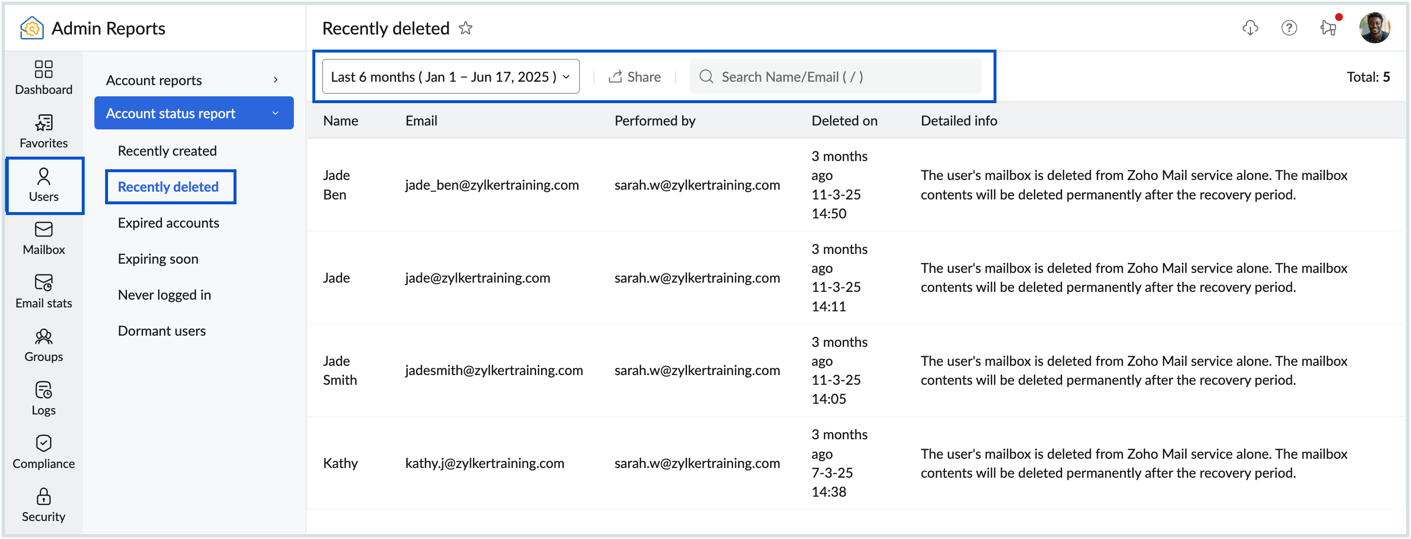 Recently deleted report