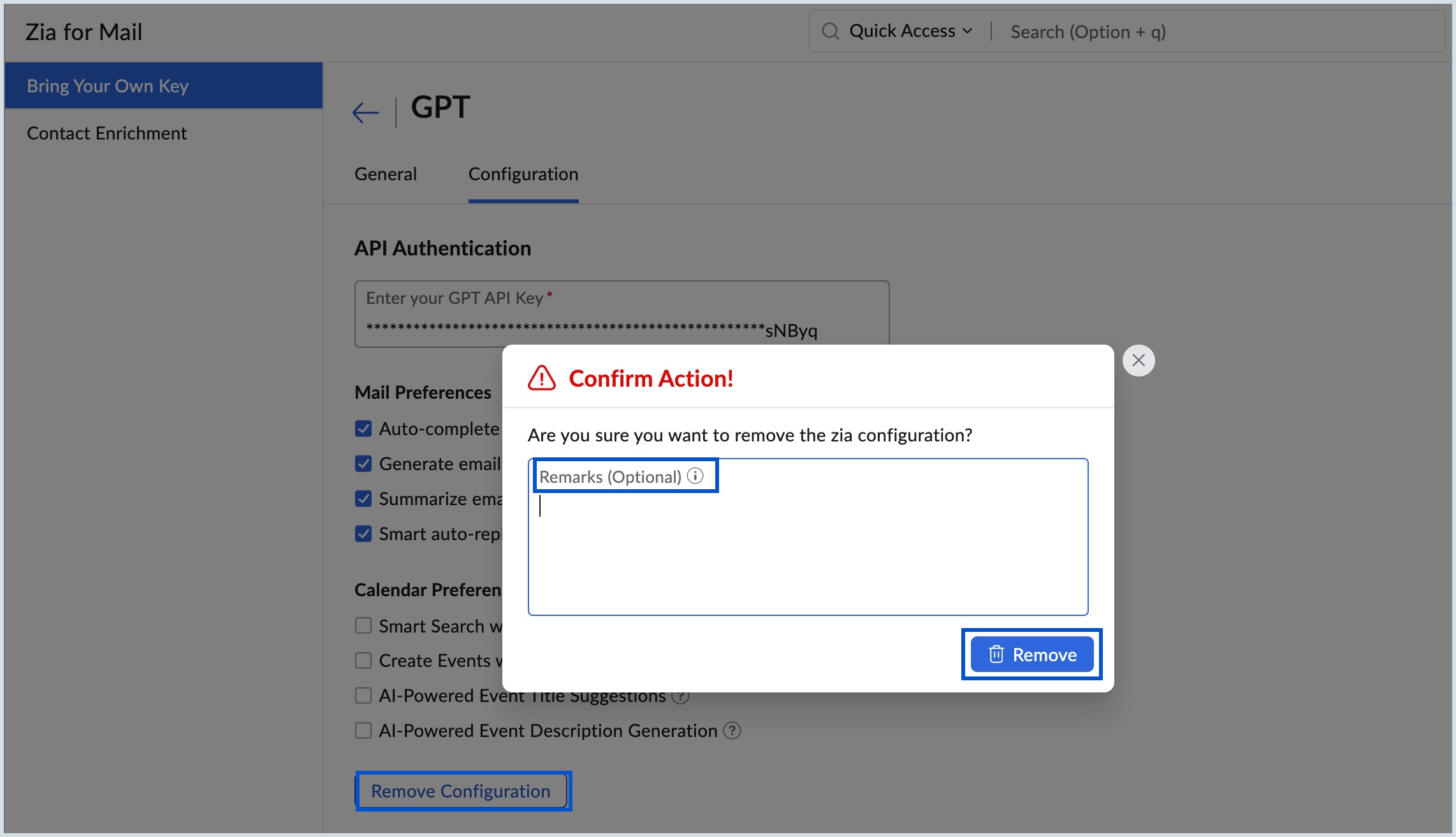 remove configuration remove configuration