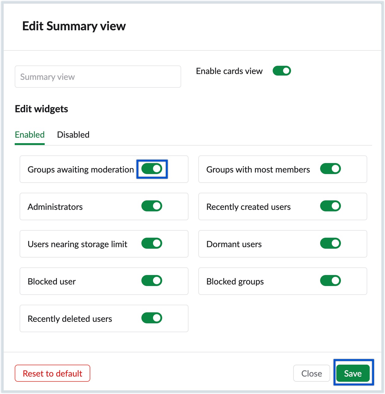 Summary view