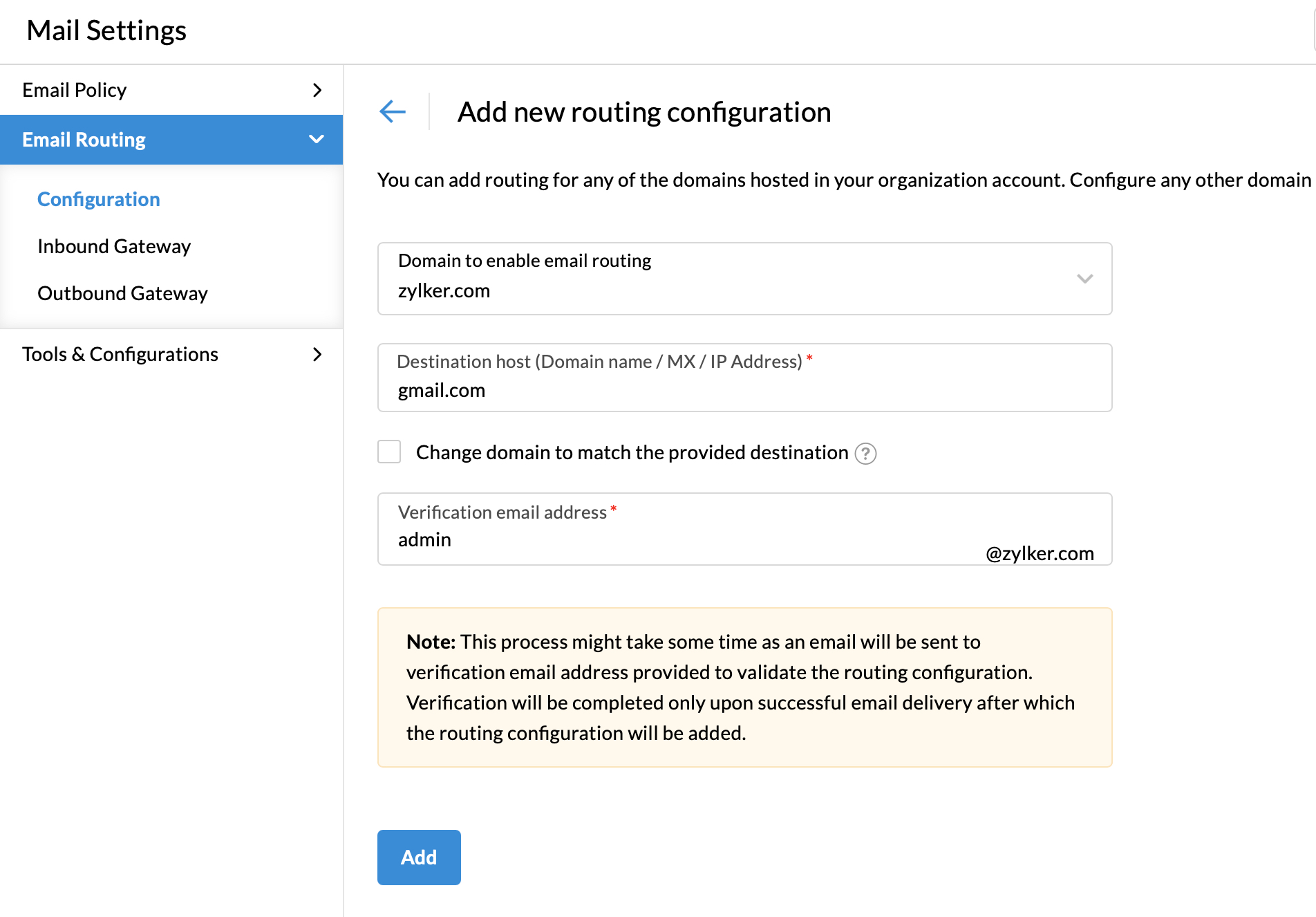 configure destination address