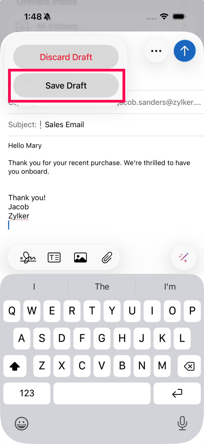 Save draft in Zoho Mail iOS app