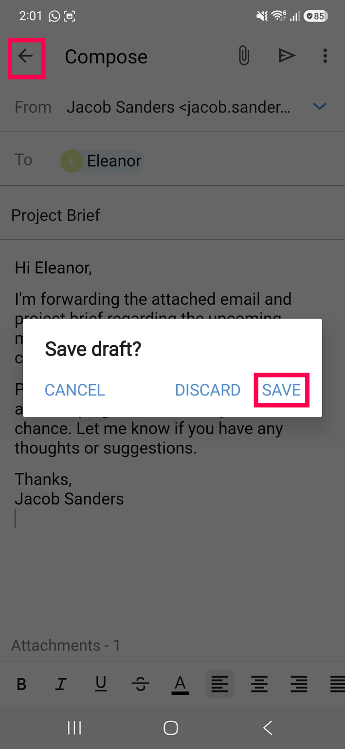 Save drafts in Zoho Mail Android app