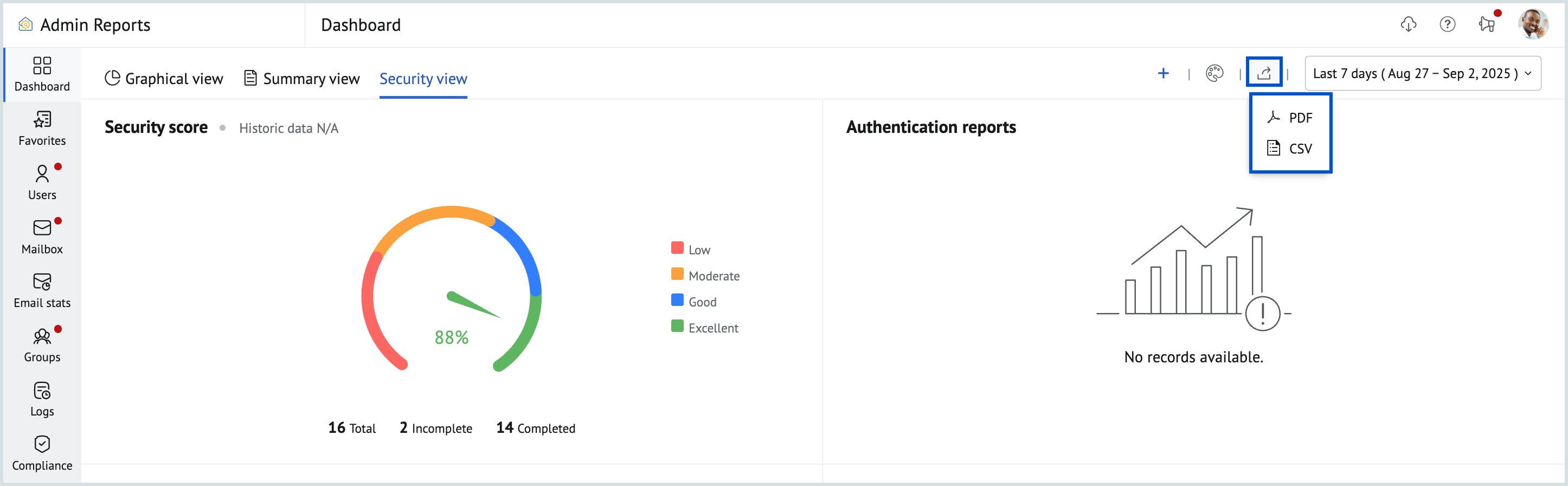Export security view dashboard