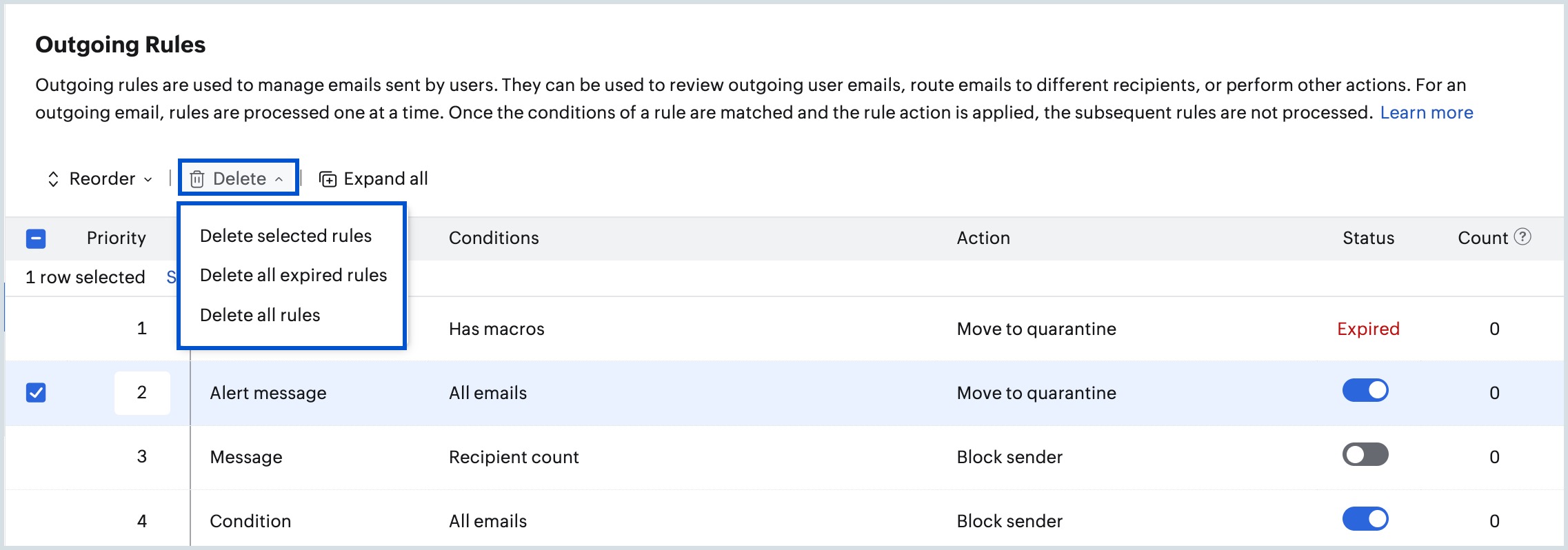 Select delete rule