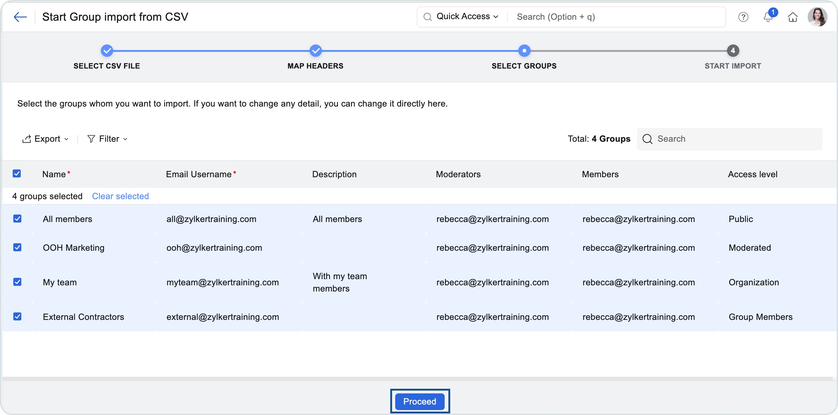 select groups from the CSV file select groups from the CSV file