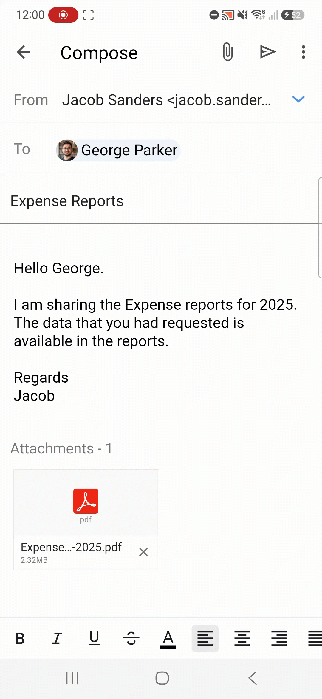 Send a SecurePass email from Zoho Mail mobile Android app