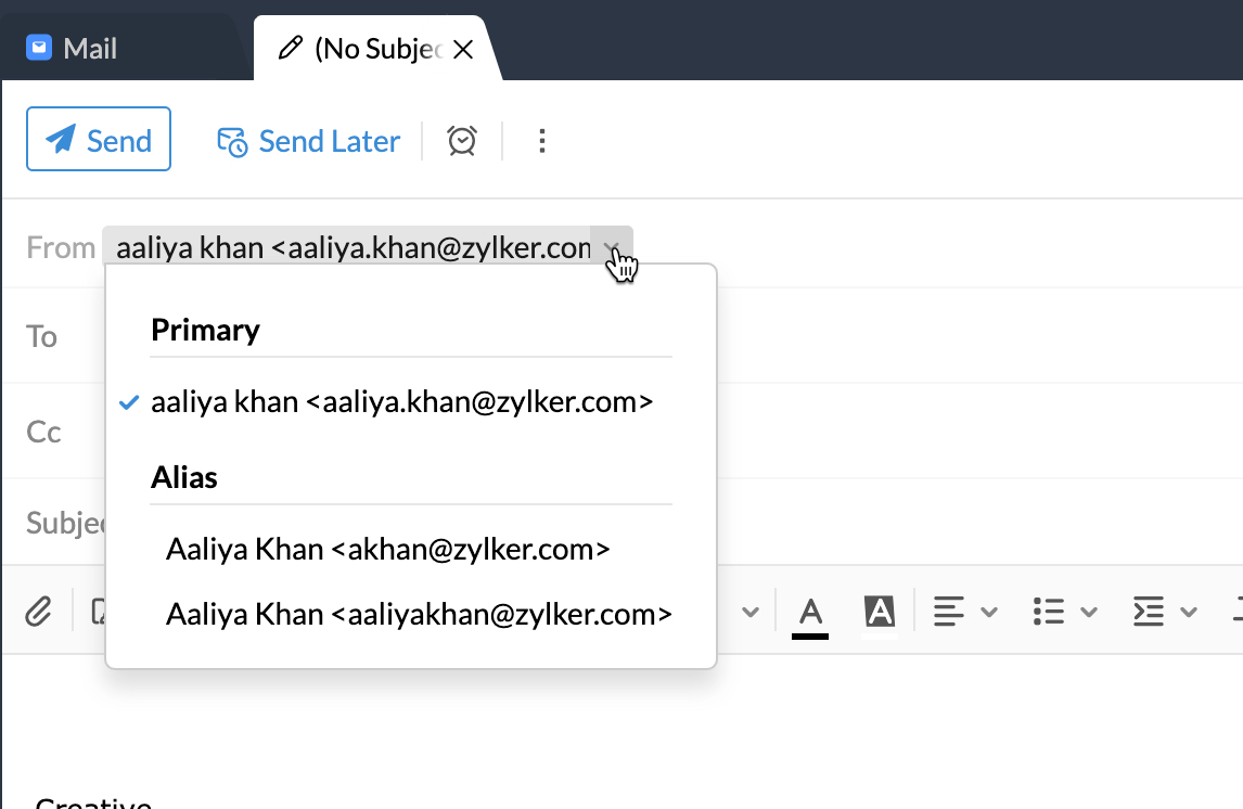 Sending email from a particular alias