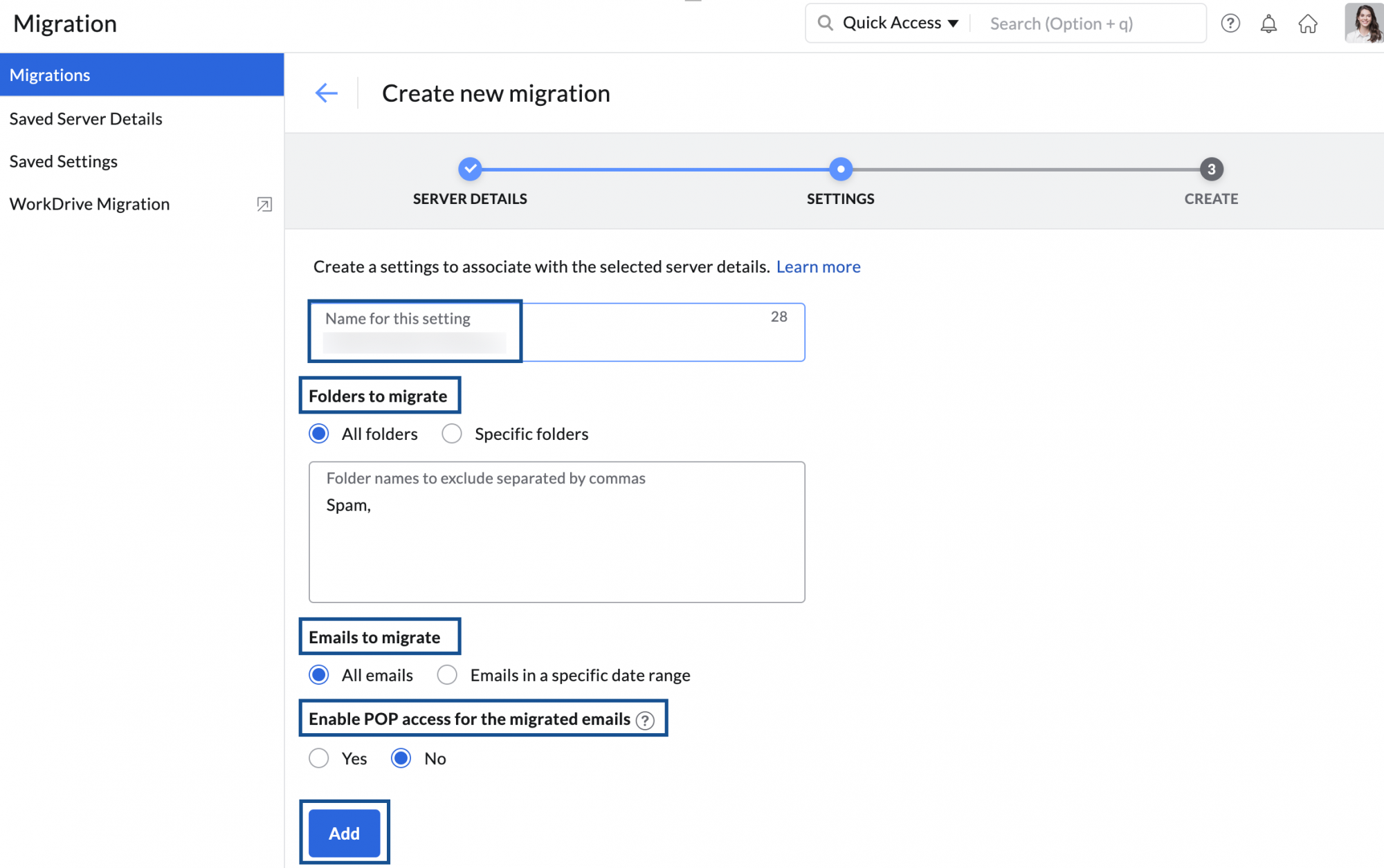 server settings for IMAP