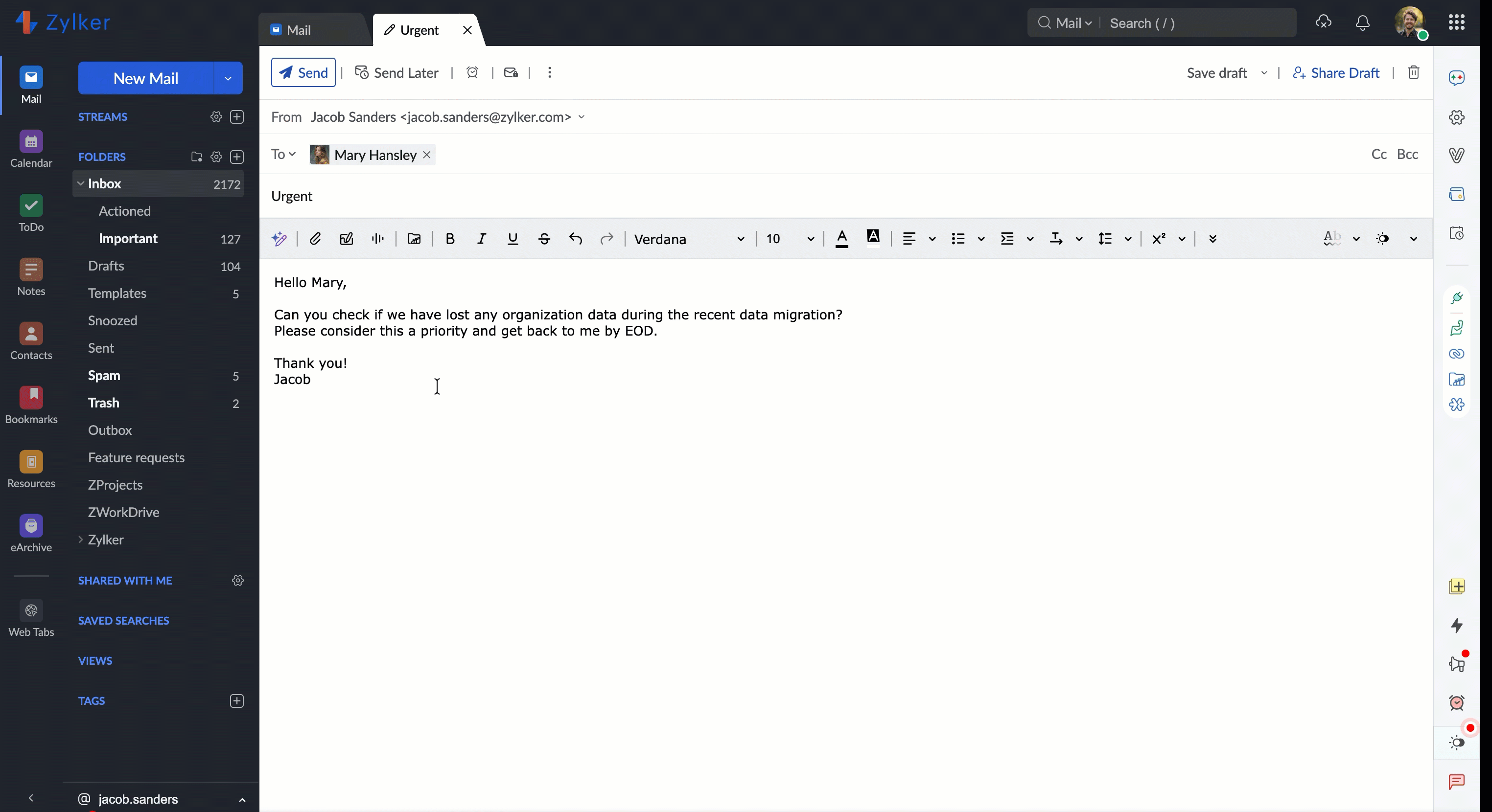 Set email priority on Zoho Mail web
