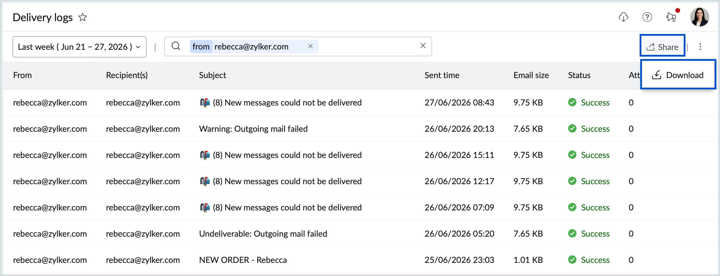 Share delivery logs
