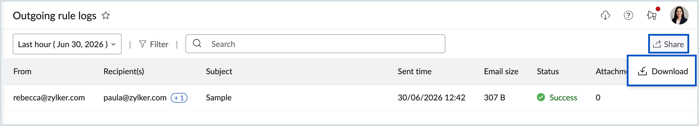 Download outgoing log