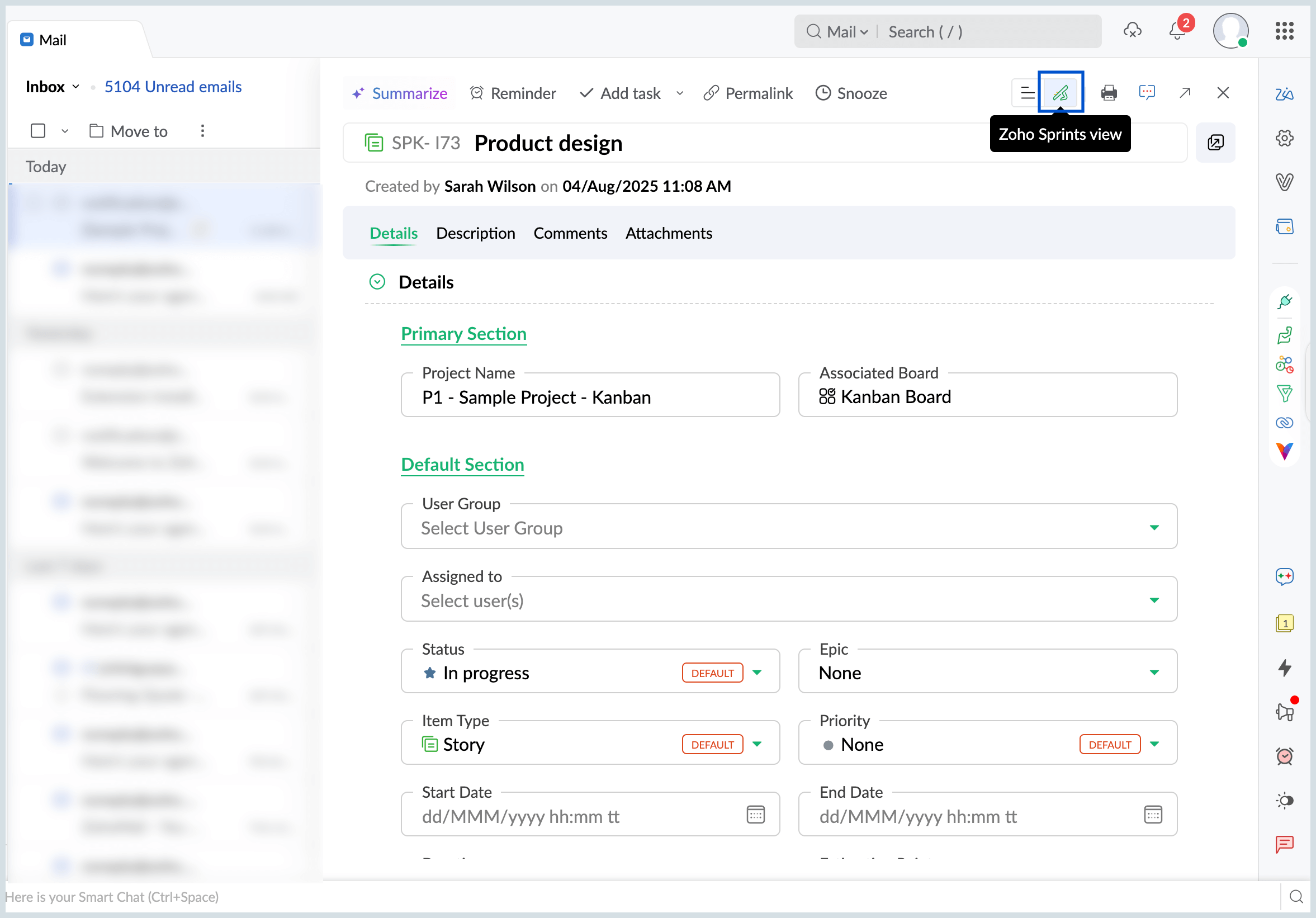 Zoho Sprints view