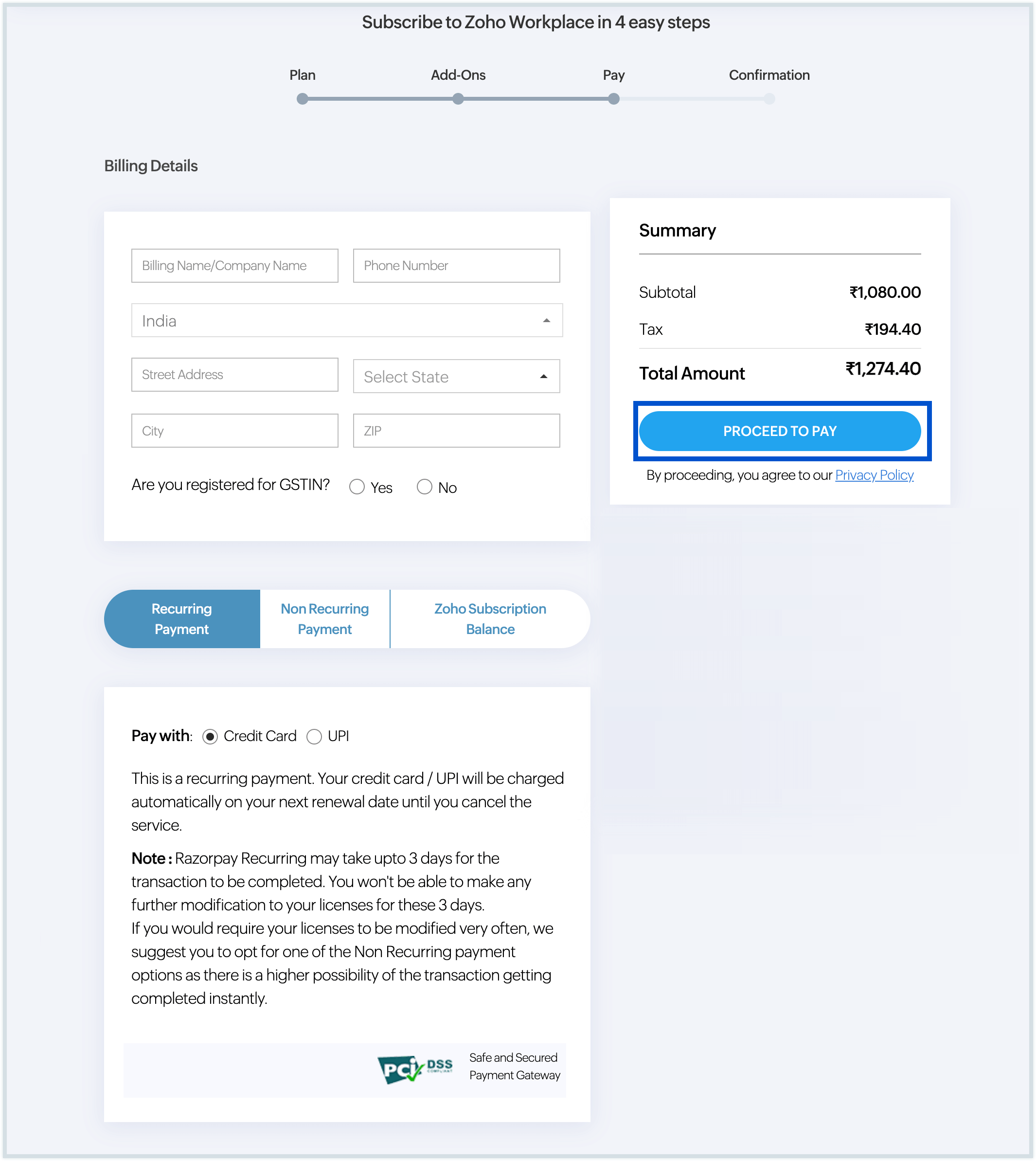 Add payment details