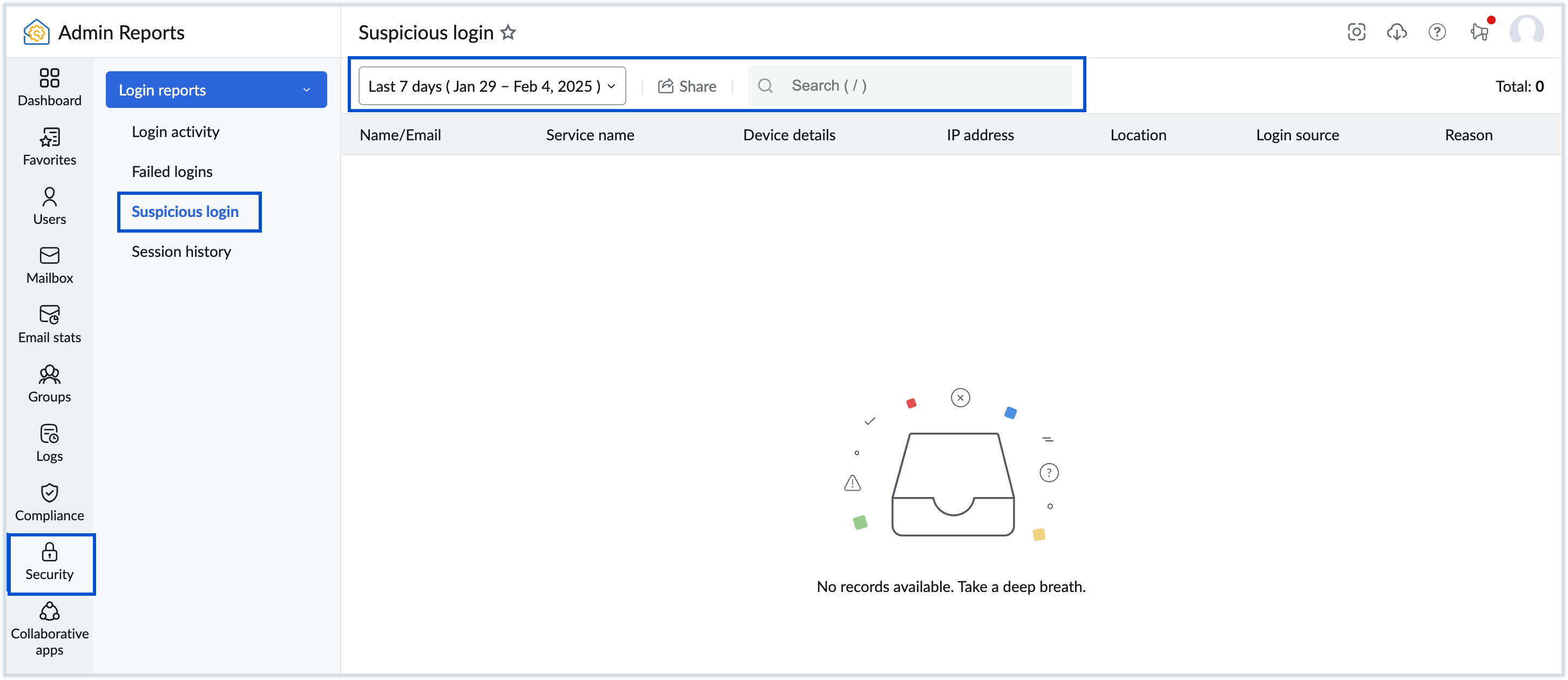 Suspicious login reports