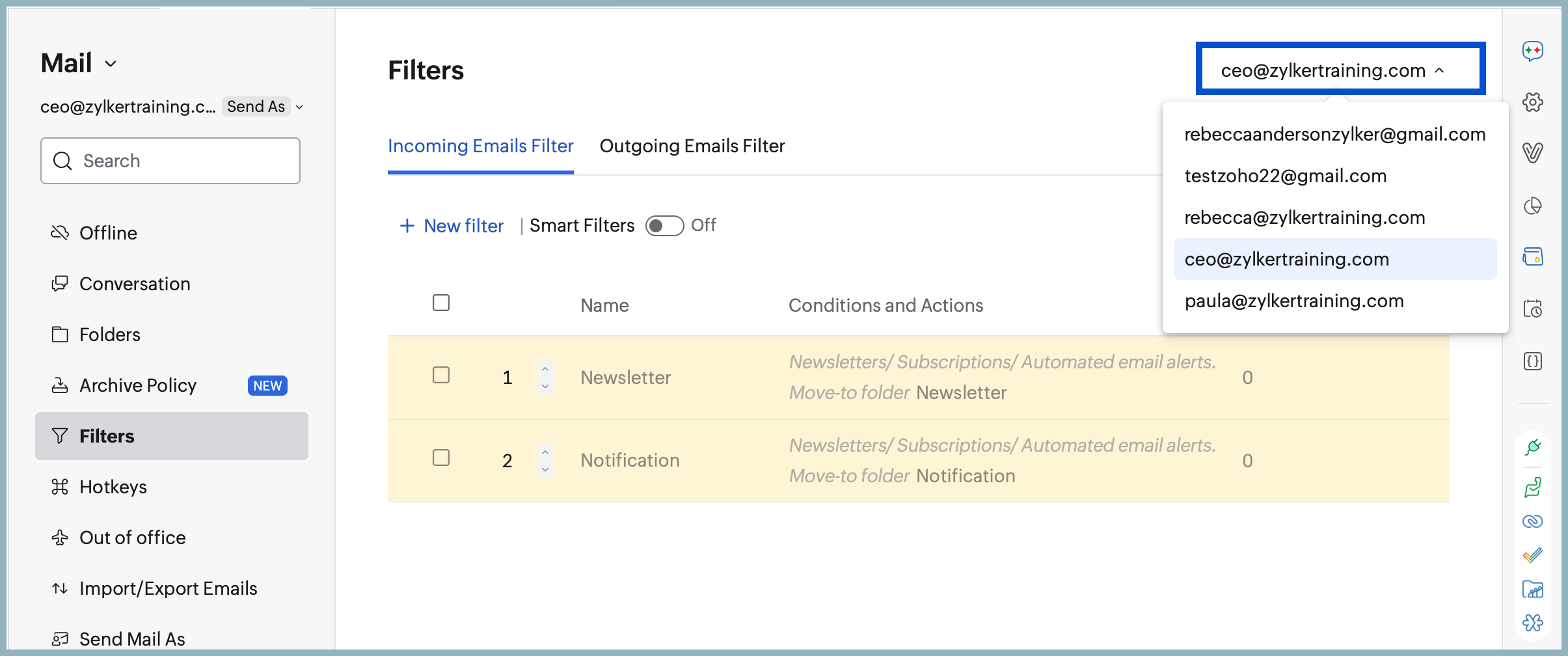 Manage filters for all accounts Manage filters for all accounts
