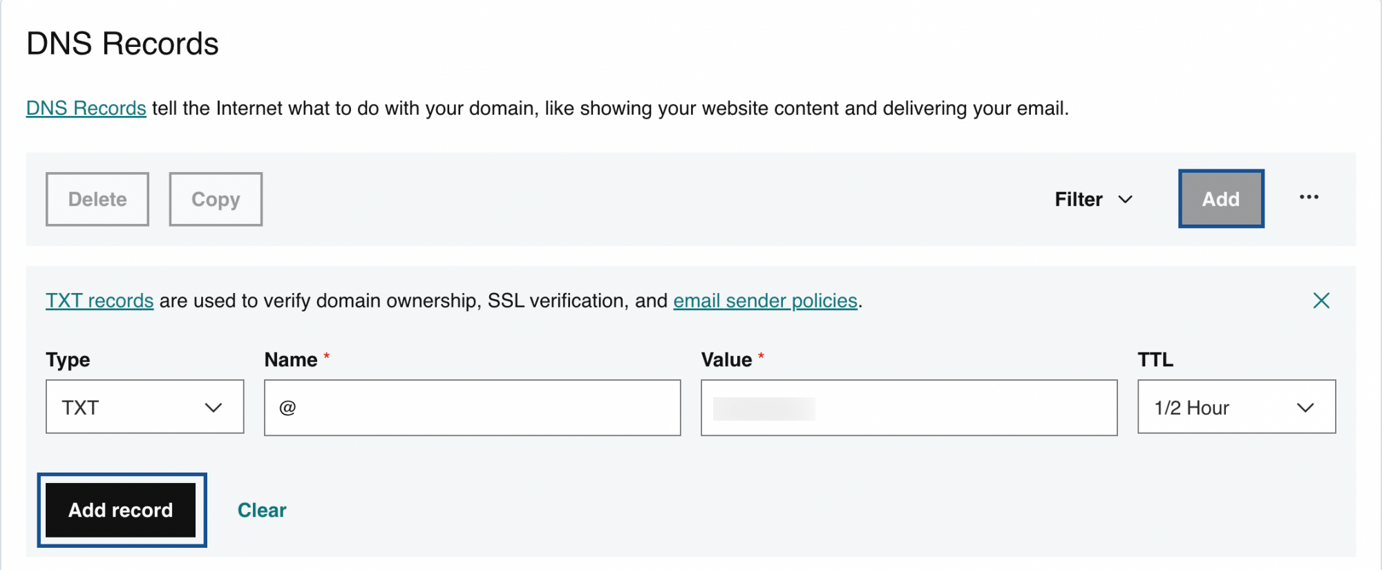 domain verification by TXT method