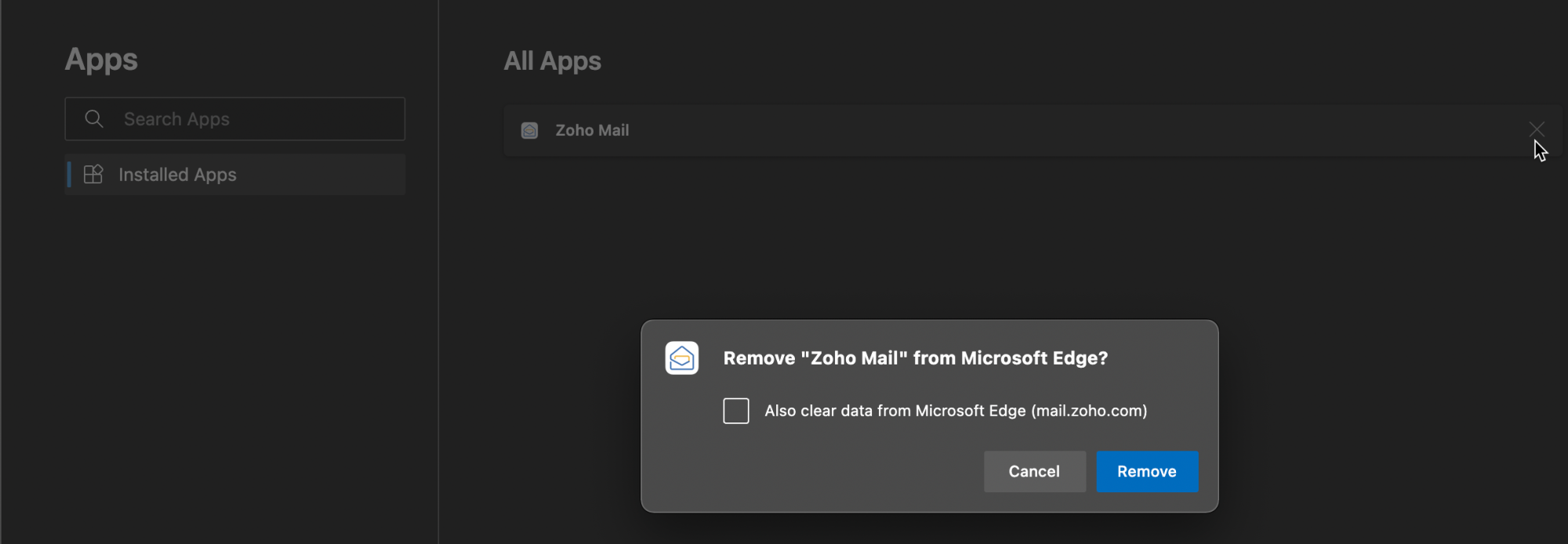 uninstall Zoho Mail PWA