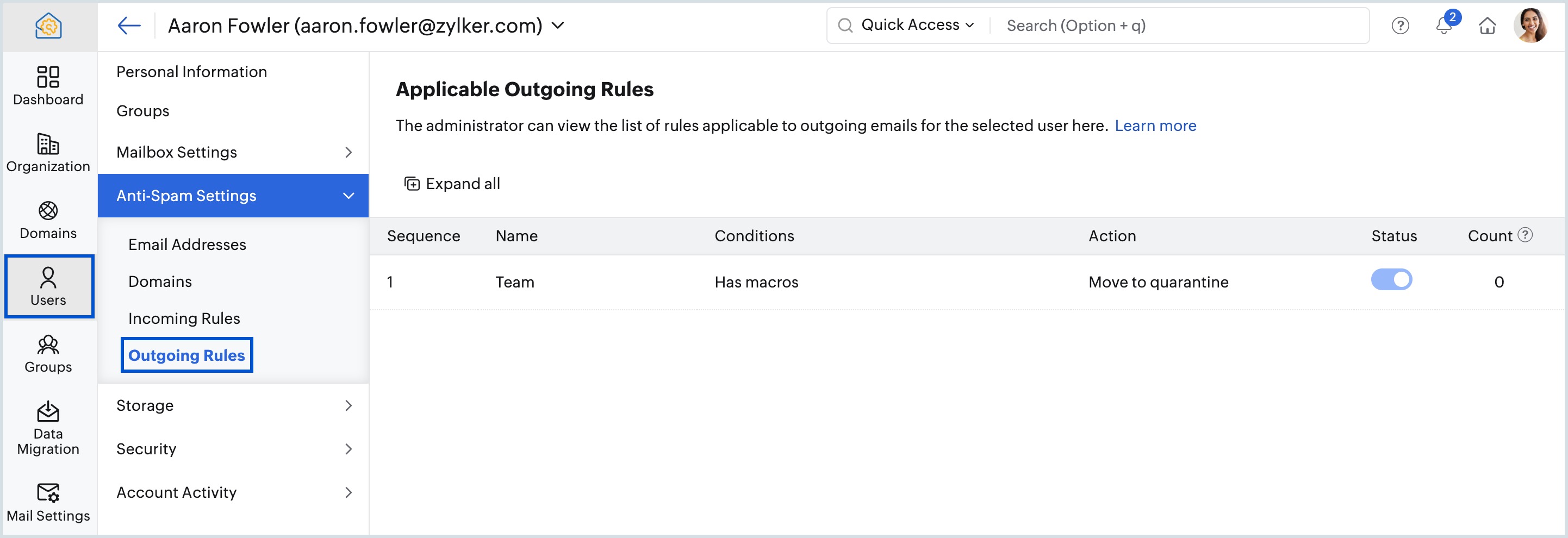 user settings