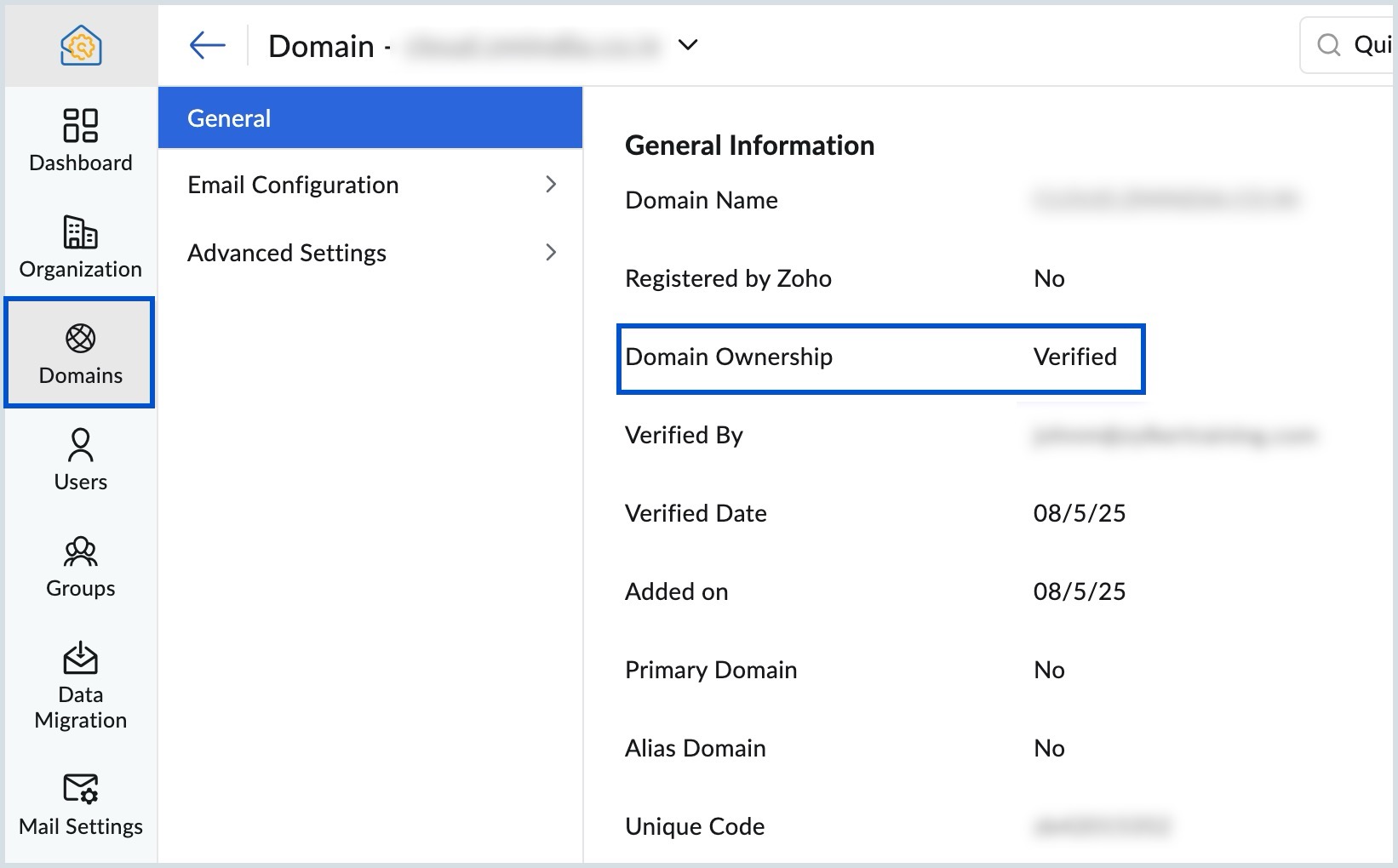 Verified domain