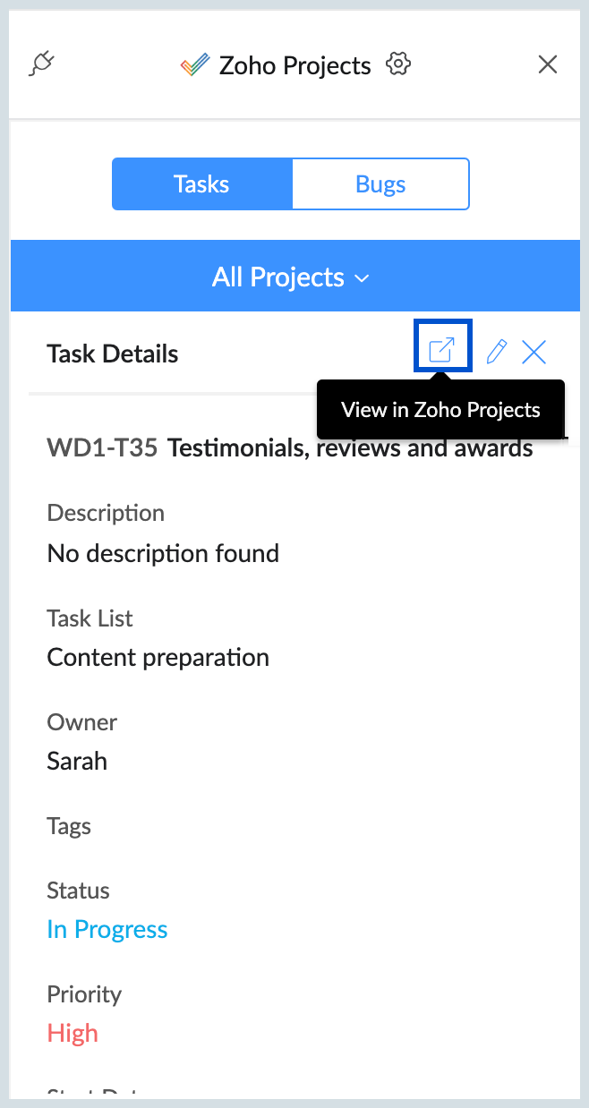 View in Zoho Projects